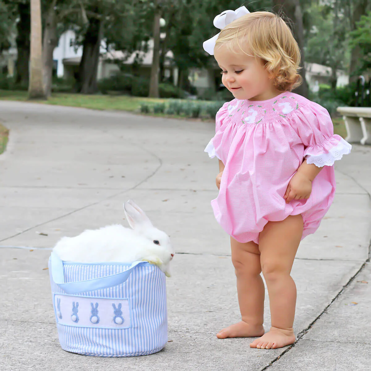 Bunny Wreath Smocked Bubble Pink Gingham