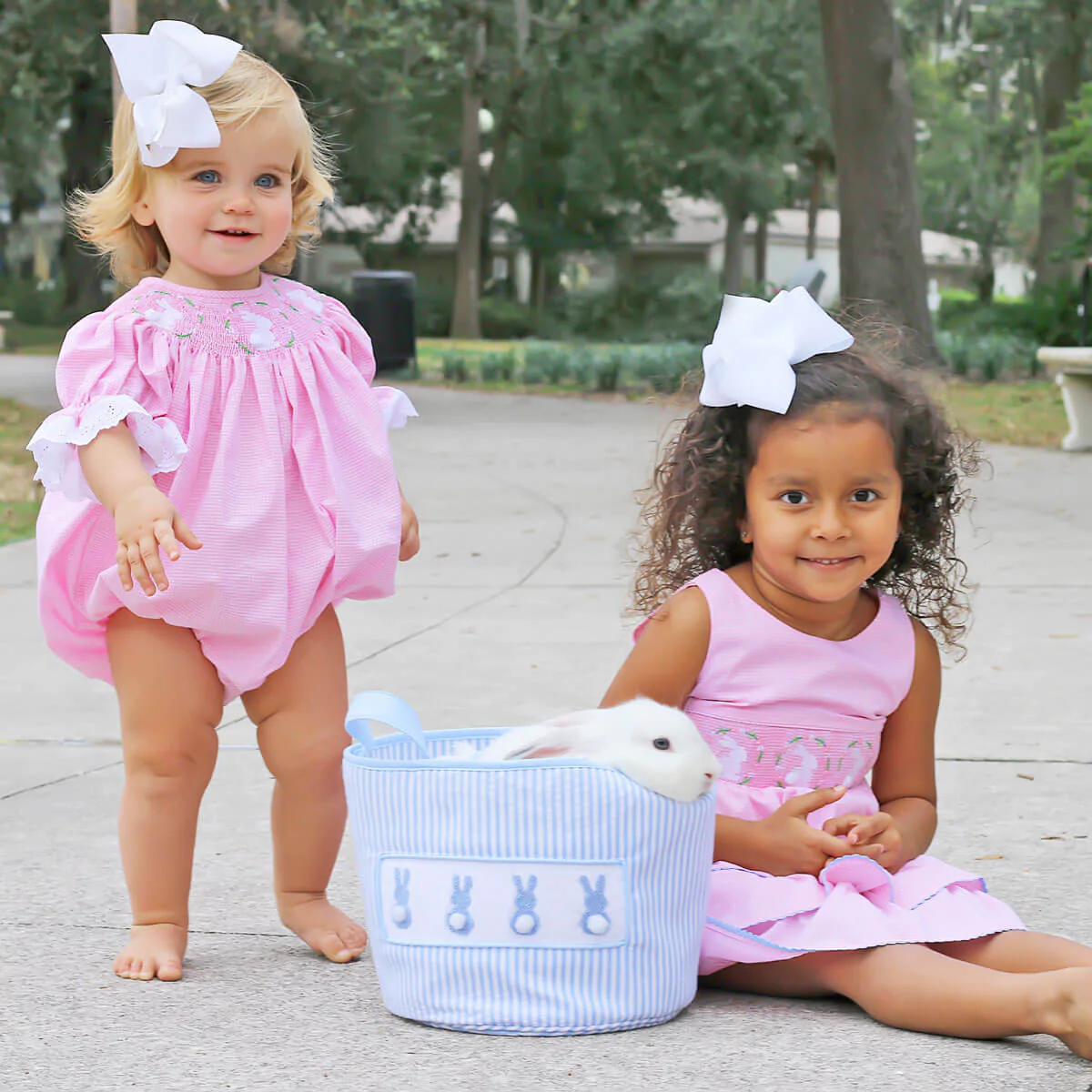 Bunny Wreath Smocked Bubble Pink Gingham - Image 3