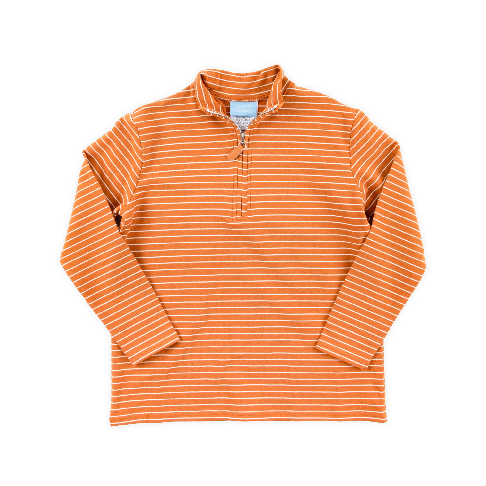 Burnt Orange Stripe French Terry Half Zip Pullover - Image 3