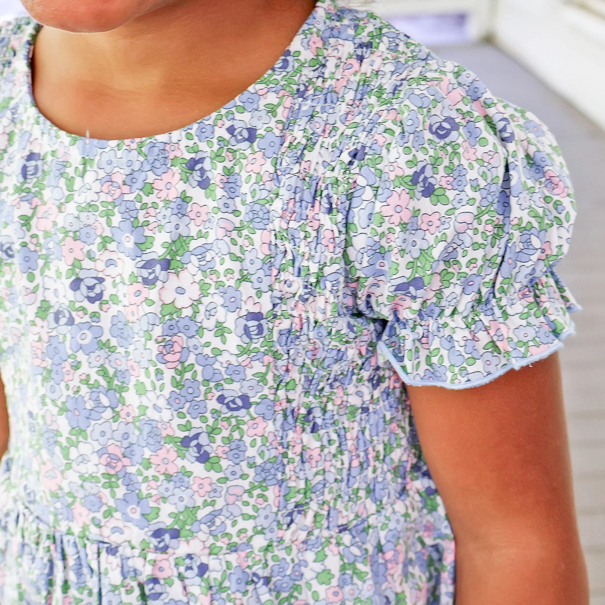 Butchart Garden Blue Smocked Aria Dress - Image 3