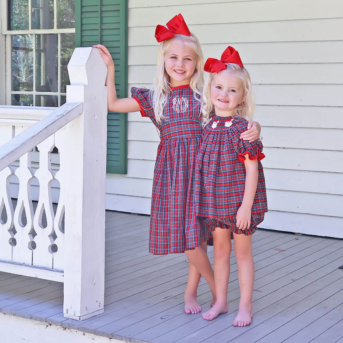 Christmas Eve Plaid Santa Smocked Bloomer Set - Image 3
