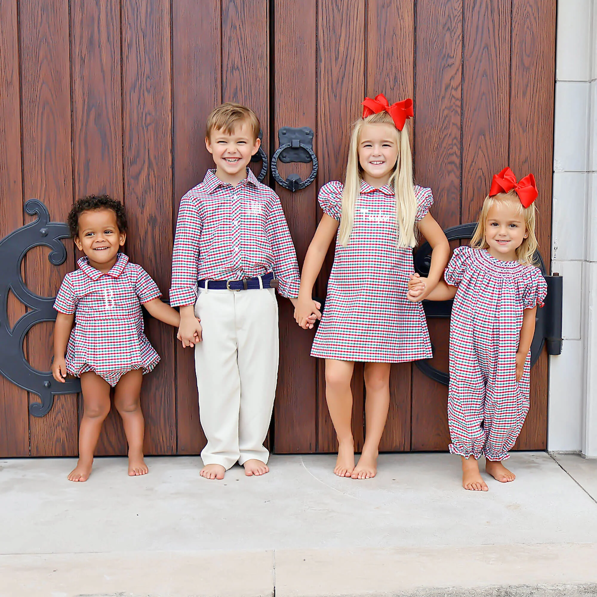 Christmas Card Gingham Smocked Long Bubble - Image 4