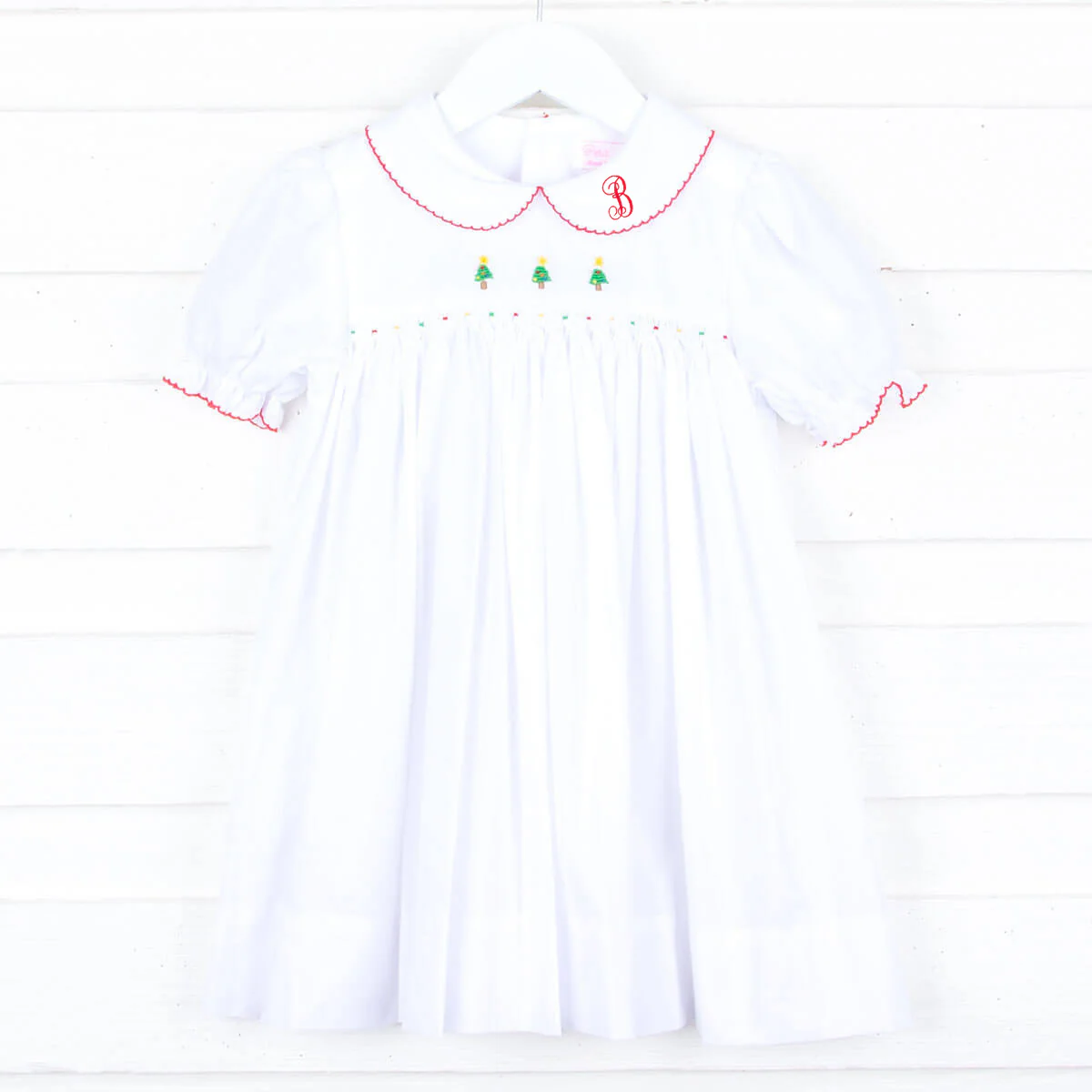 Christmas Tree Embroidery White Dress