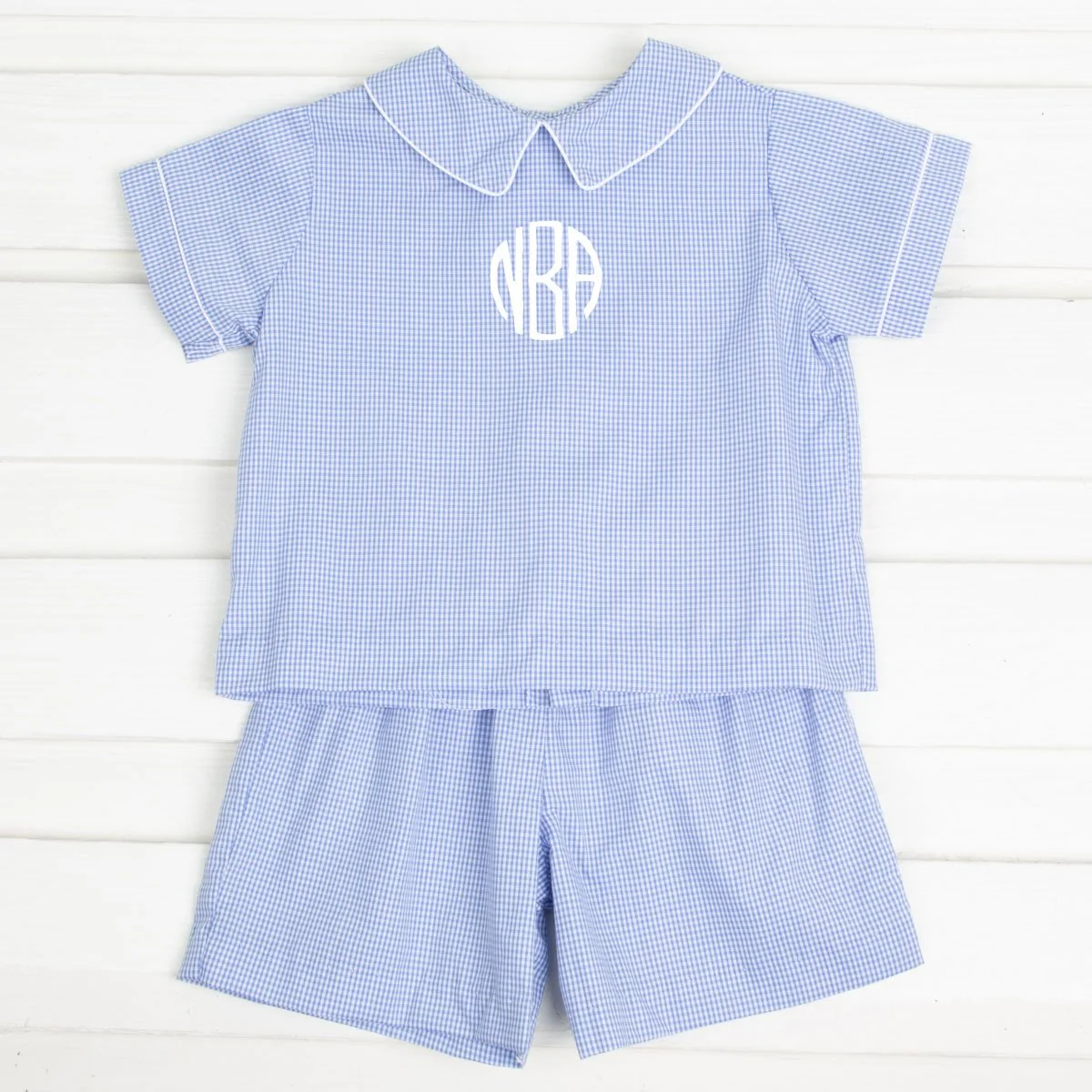 Collared Boys Short Set Light Blue Gingham