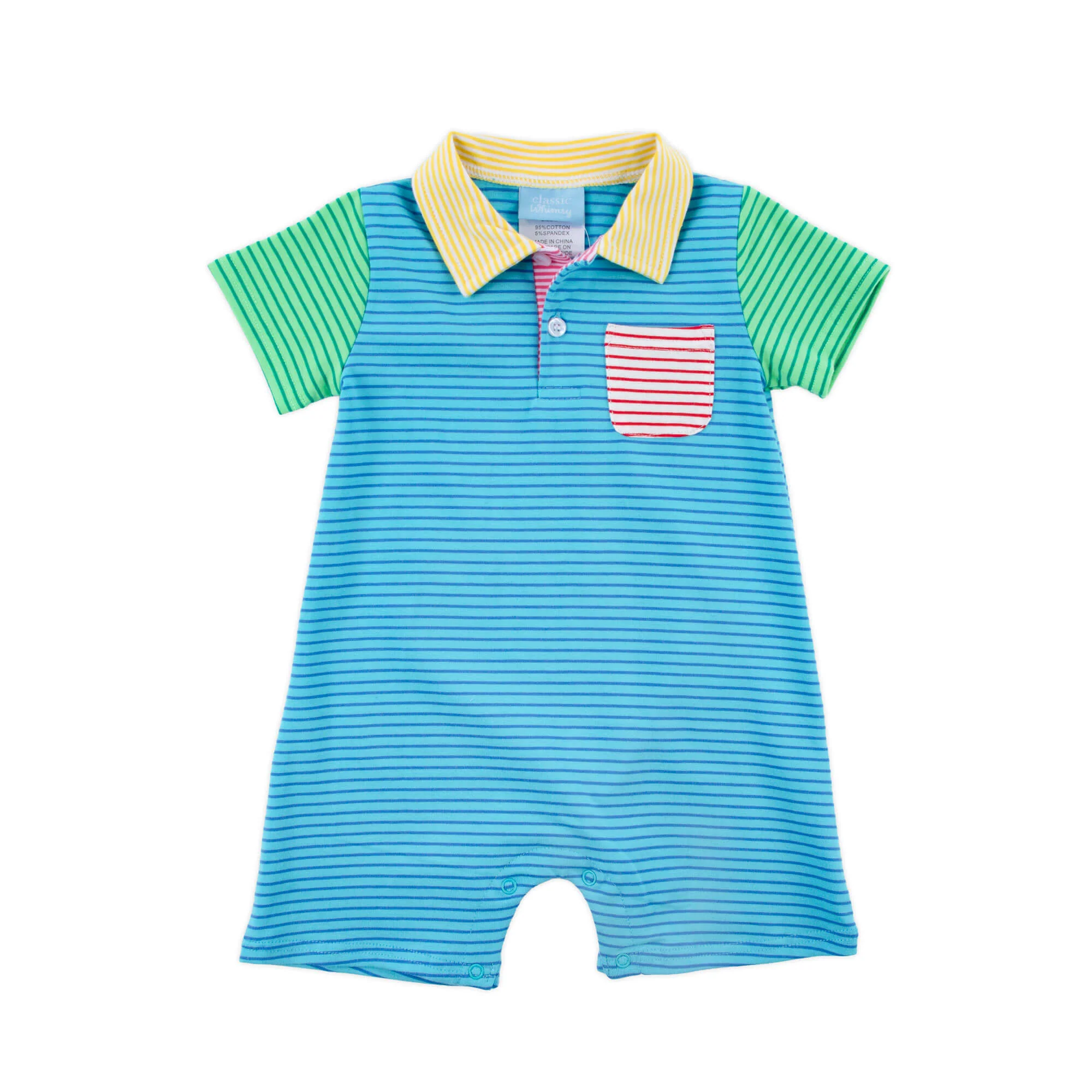 Colorblock Stripe Polo Romper - Image 4