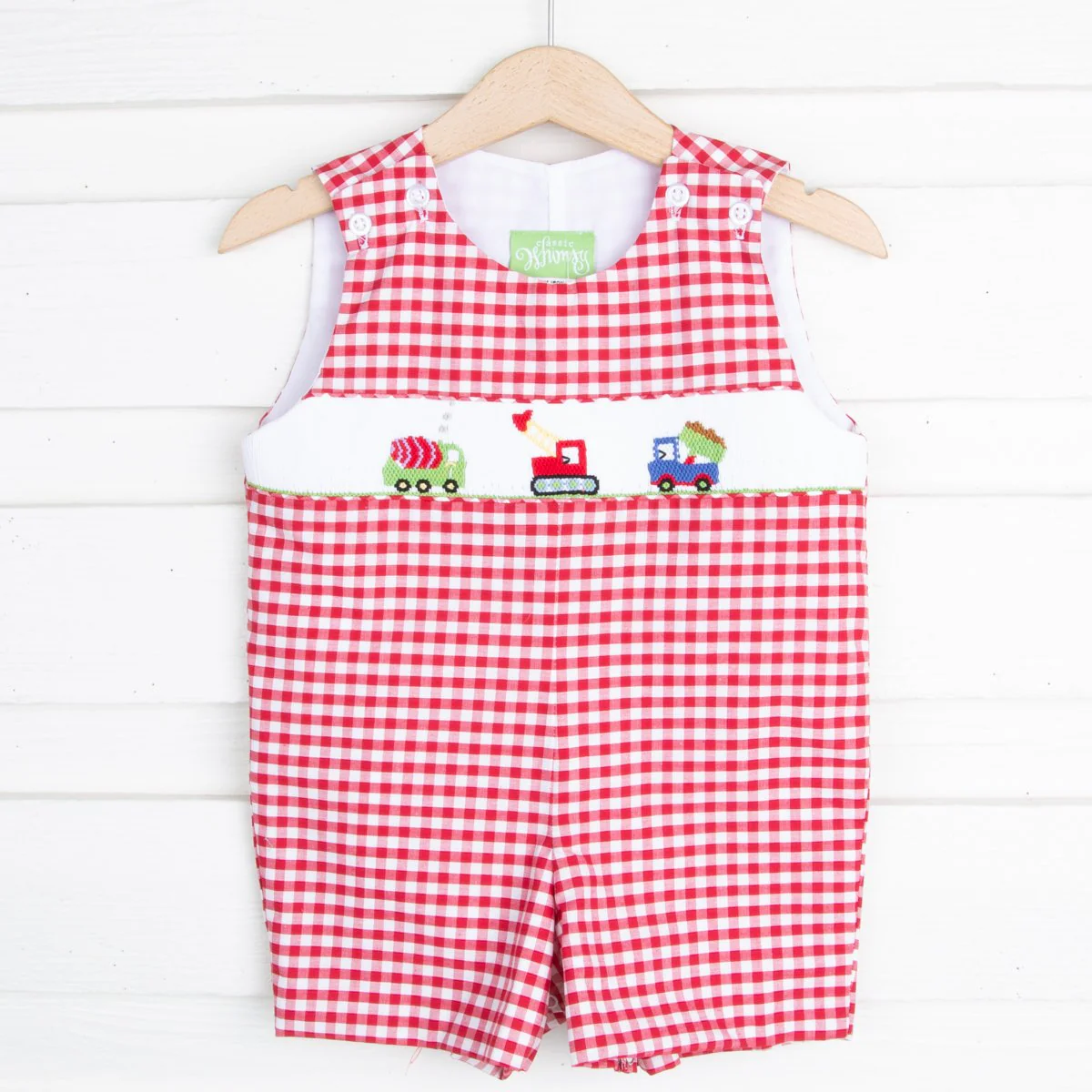 Construction Smocked Jon Jon Red Check