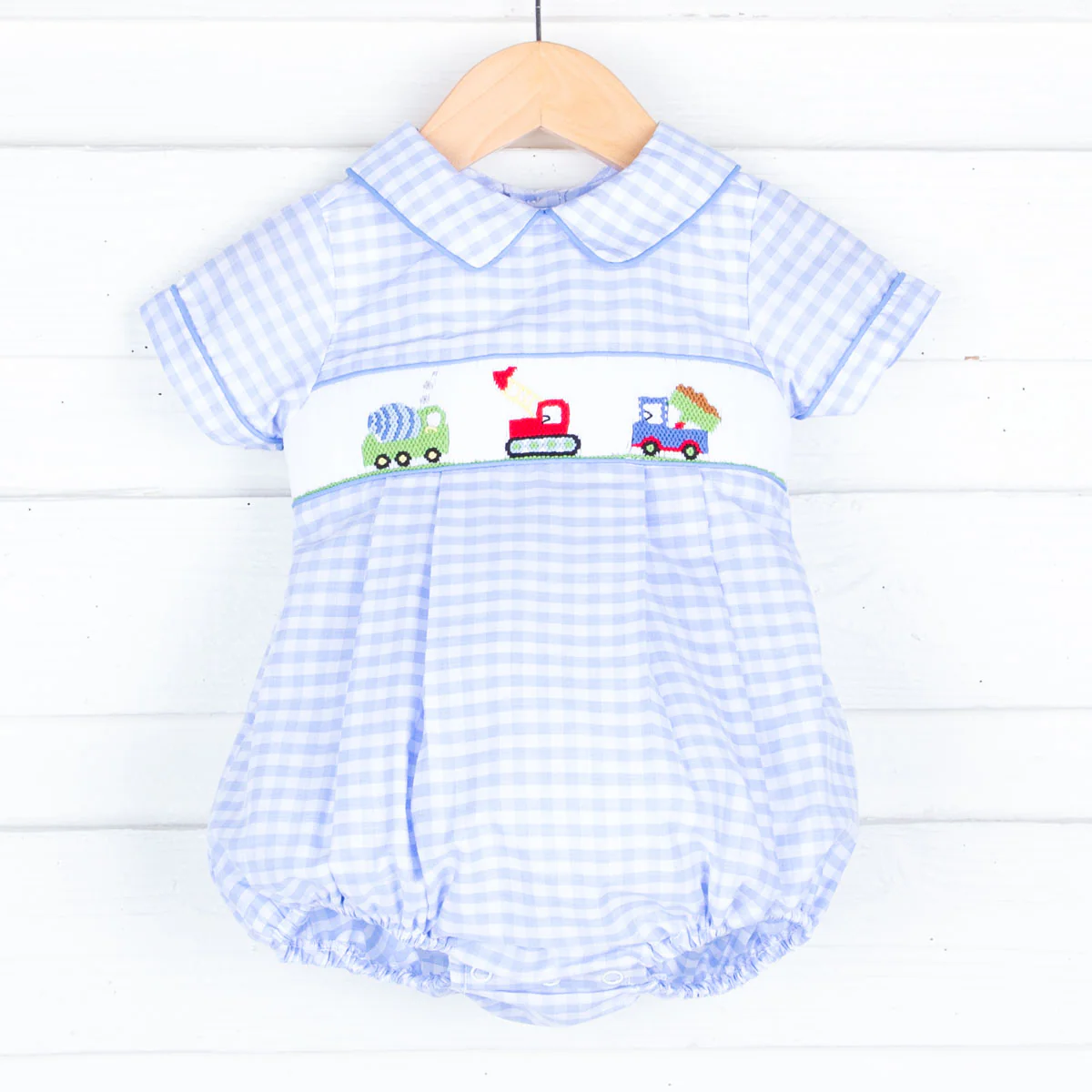 Construction Truck Smocked Blue Bubble