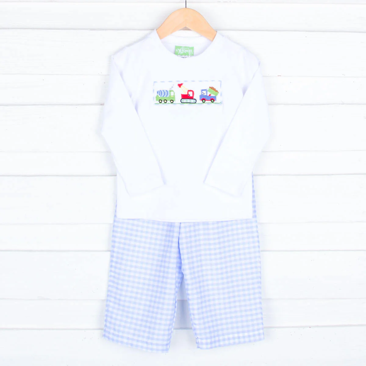 Construction Truck Smocked Blue Pant Set