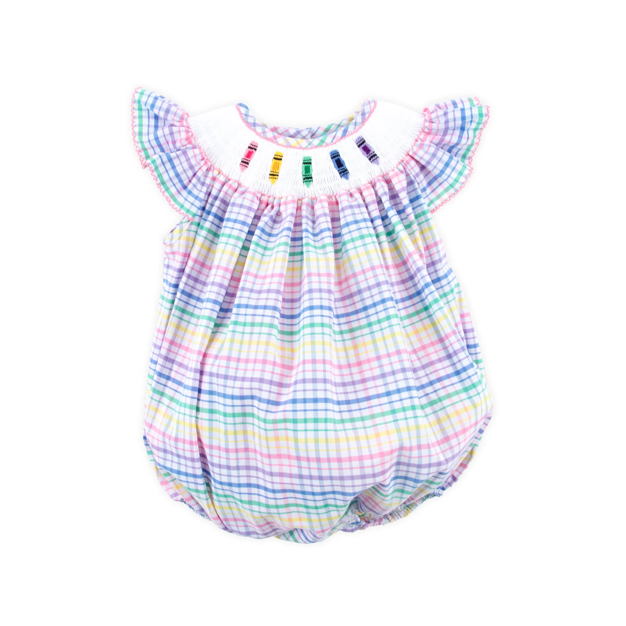Crayon Smocked Colorful Plaid Angel Sleeve Bubble - Image 2