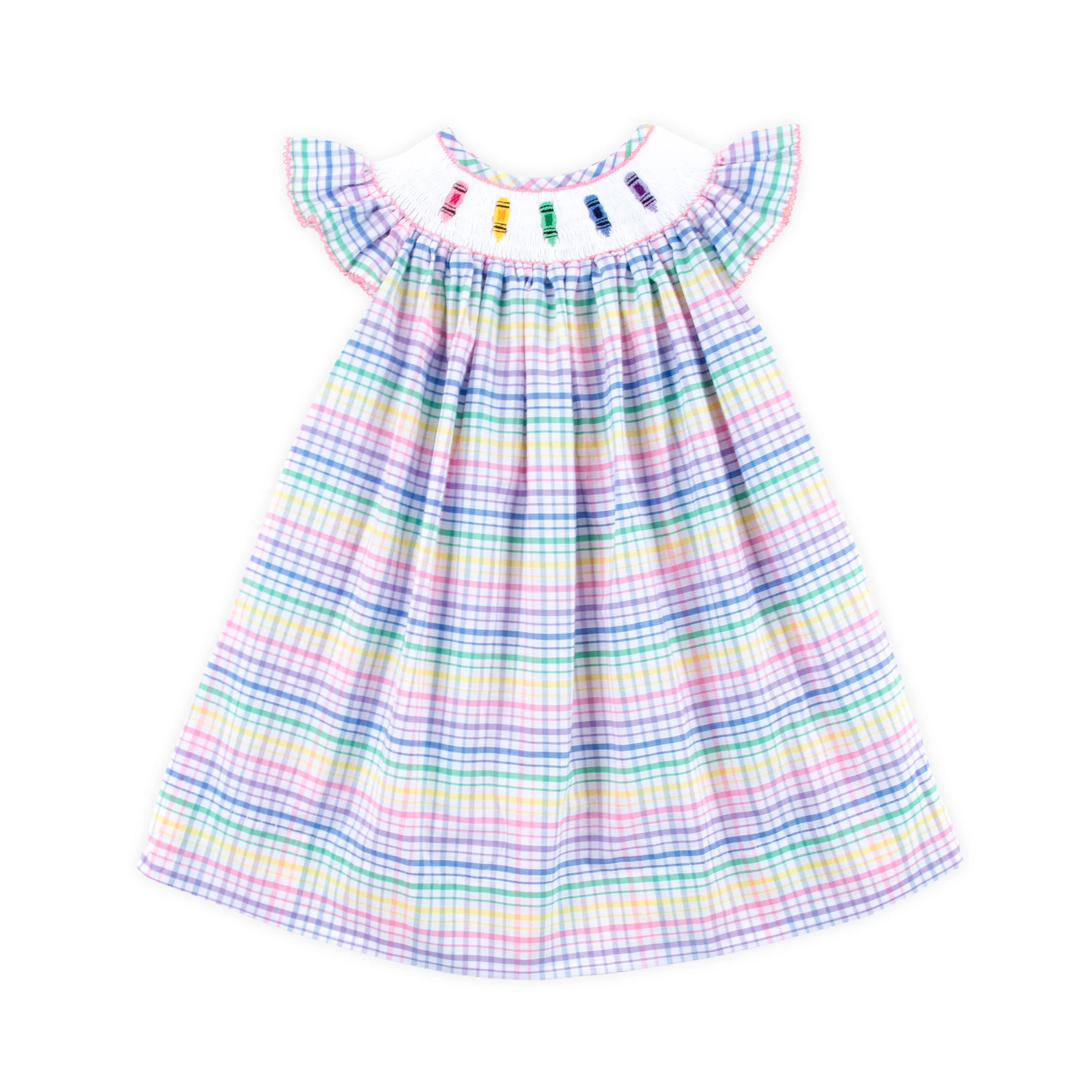 Crayon Smocked Colorful Plaid Angel Sleeve Dress - Image 3