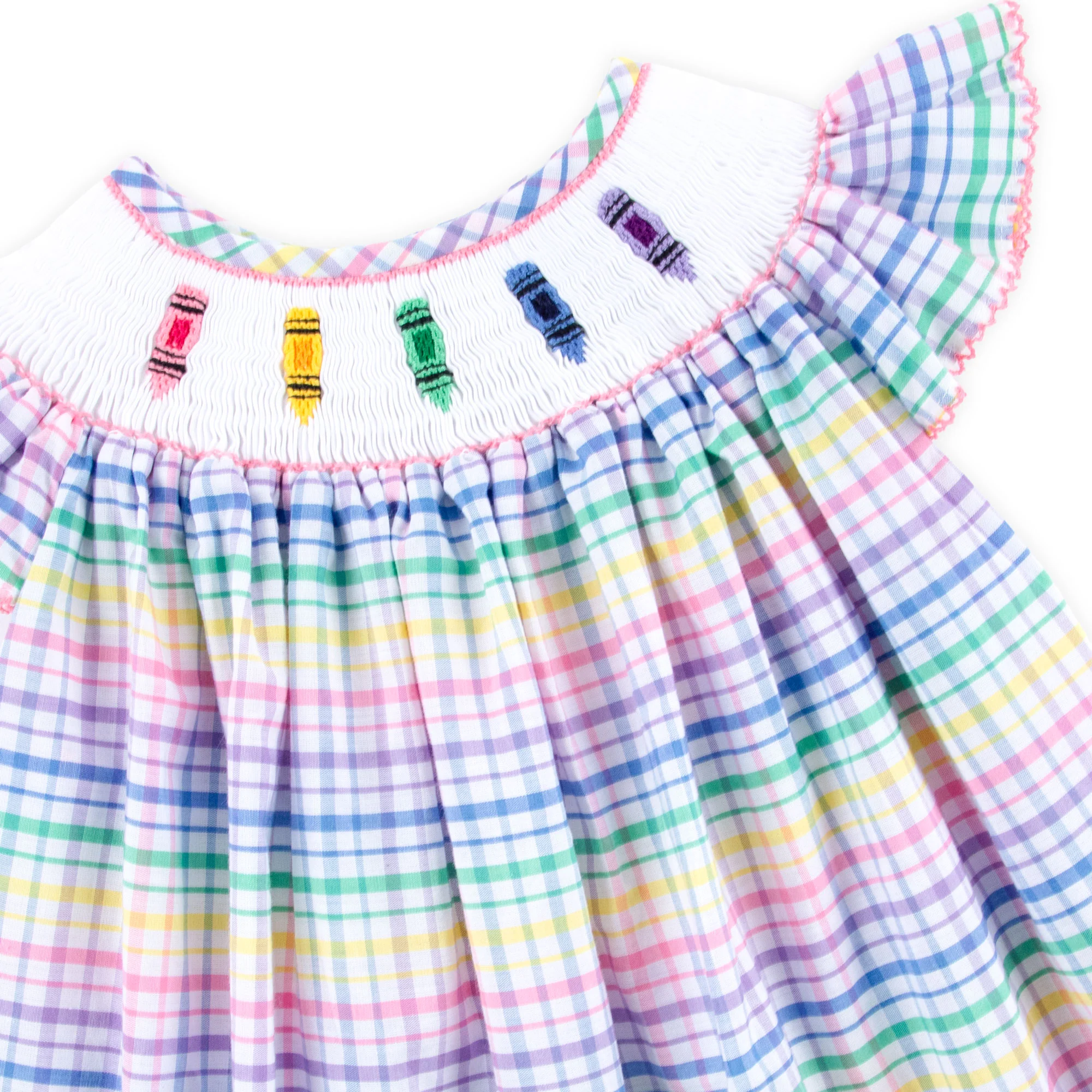 Crayon Smocked Colorful Plaid Angel Sleeve Dress - Image 4