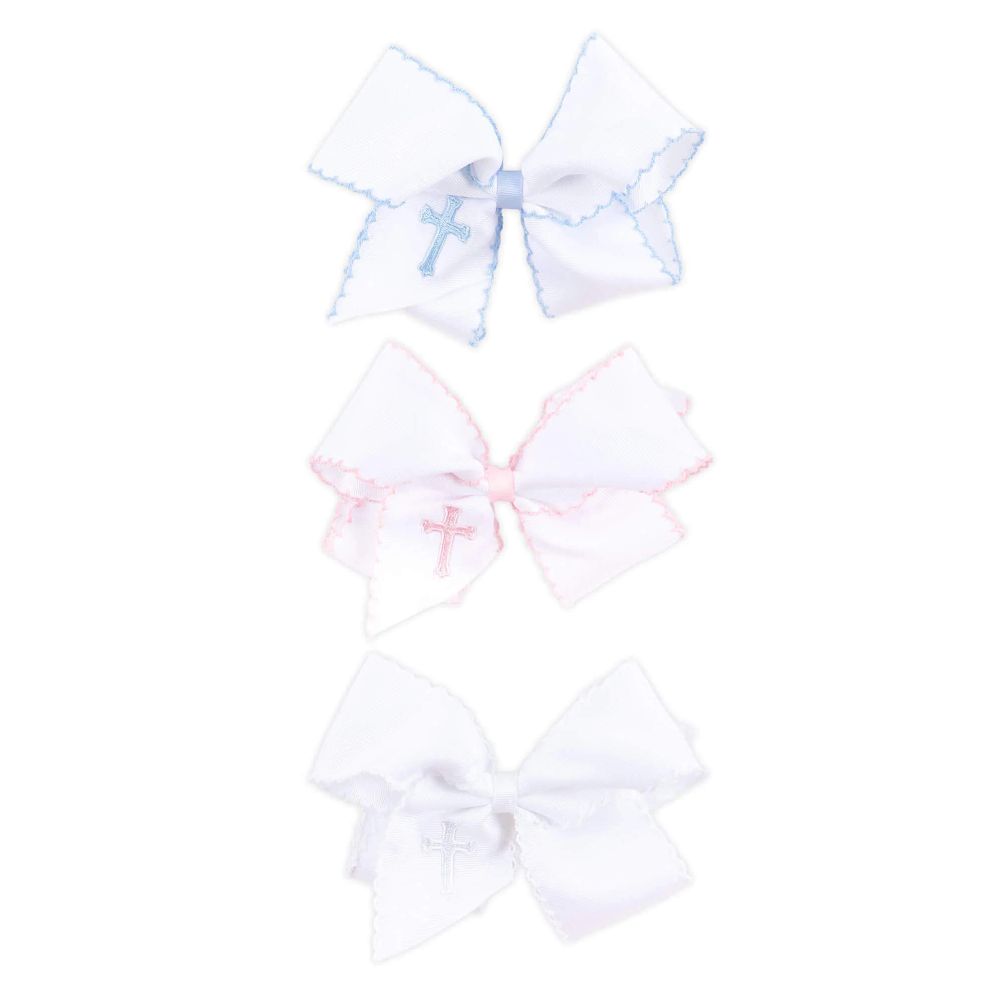 Cross Embroidered Moonstitch Hair Bow