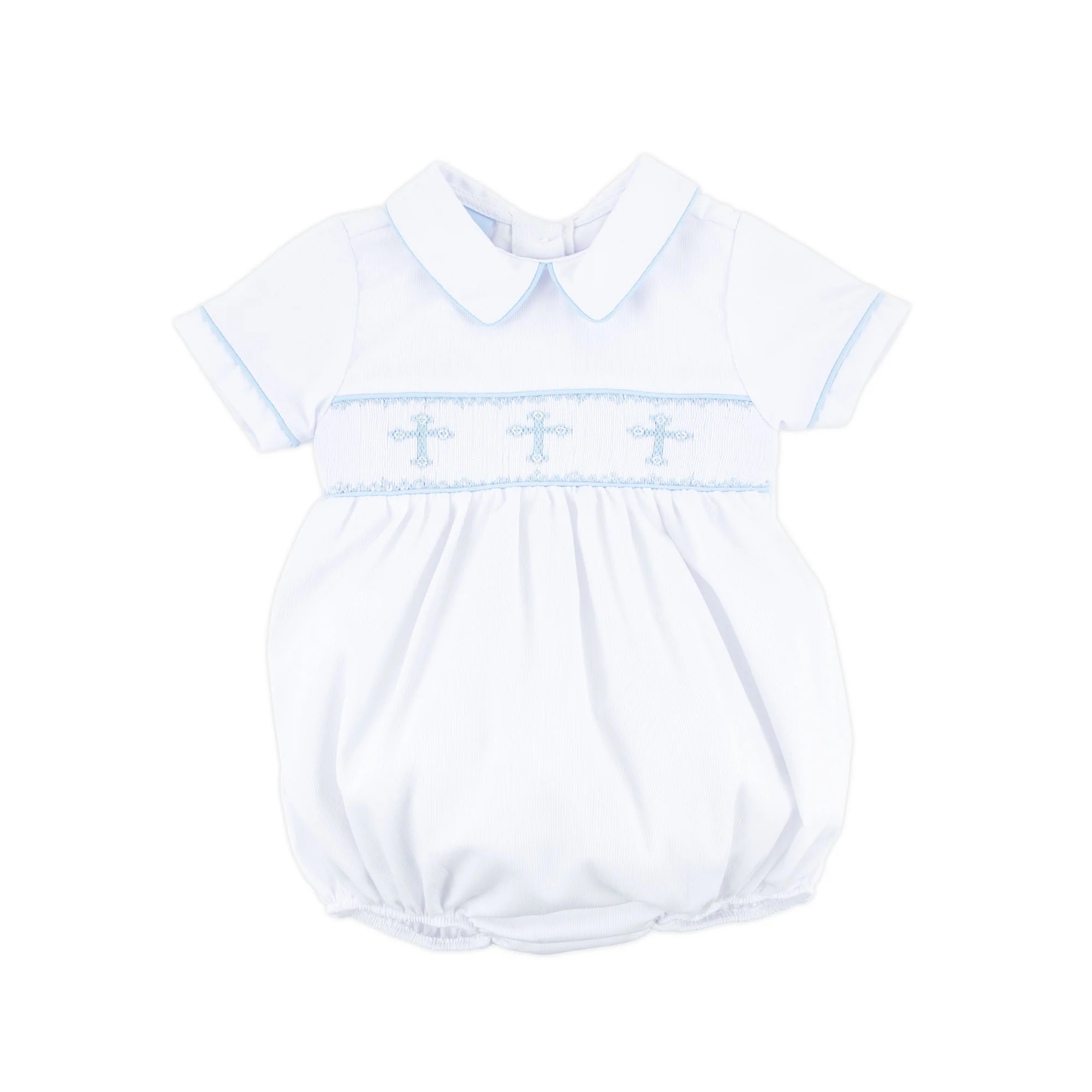Blue Cross Smocked White Boy Bubble - Image 2