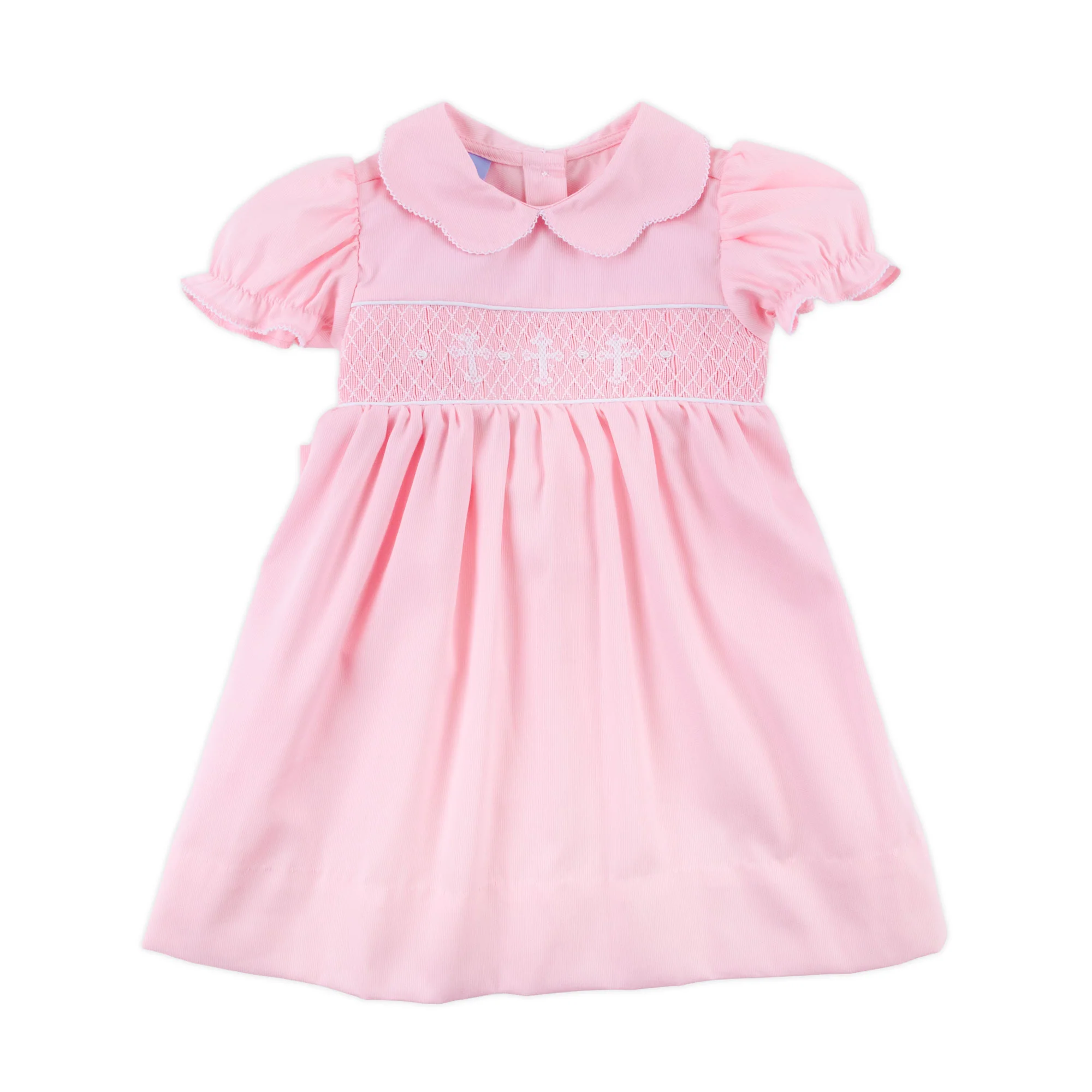 Cross Smocked Pink Pique Collared Dress
