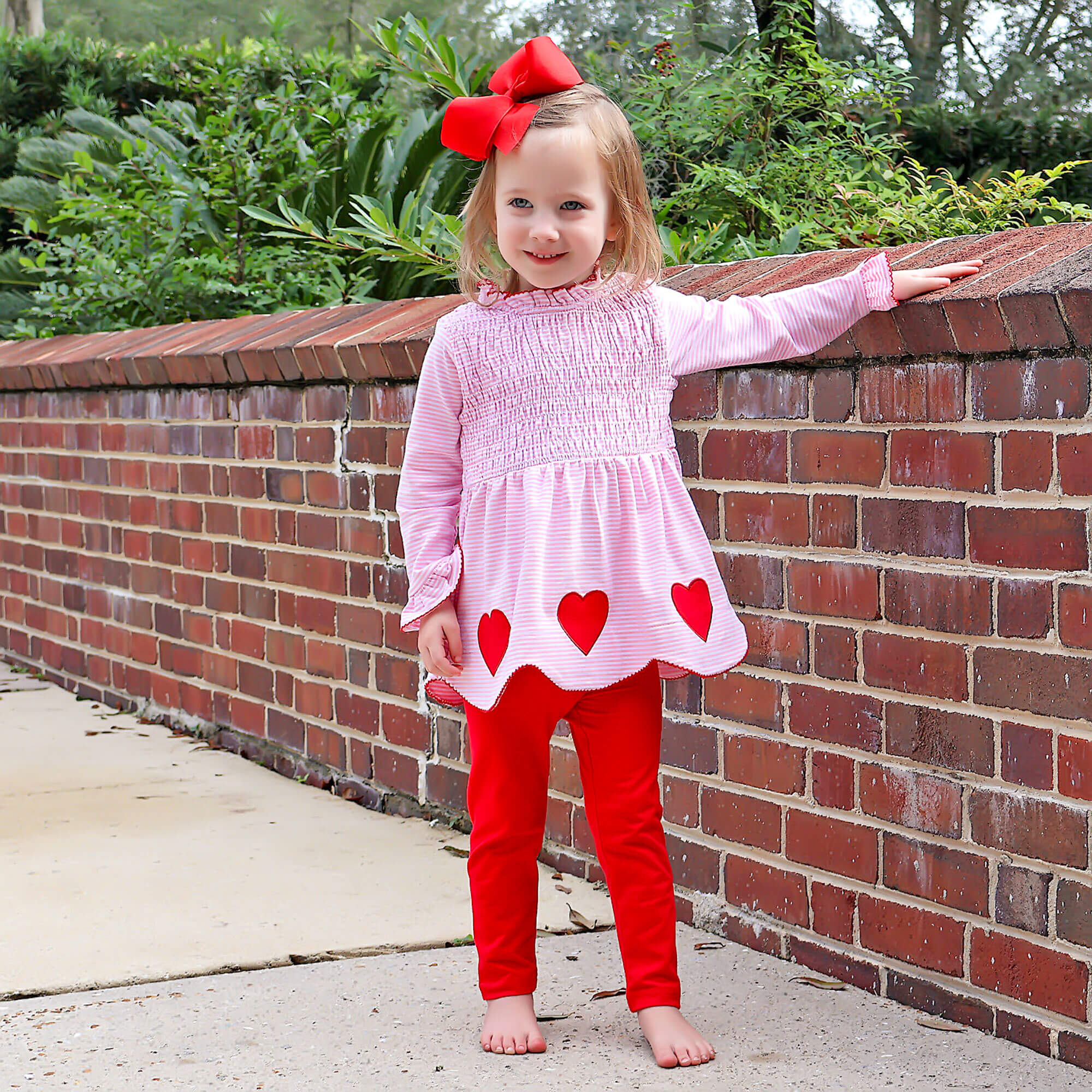 Cute Heart Pink Stripe Smocked Blake Legging Set
