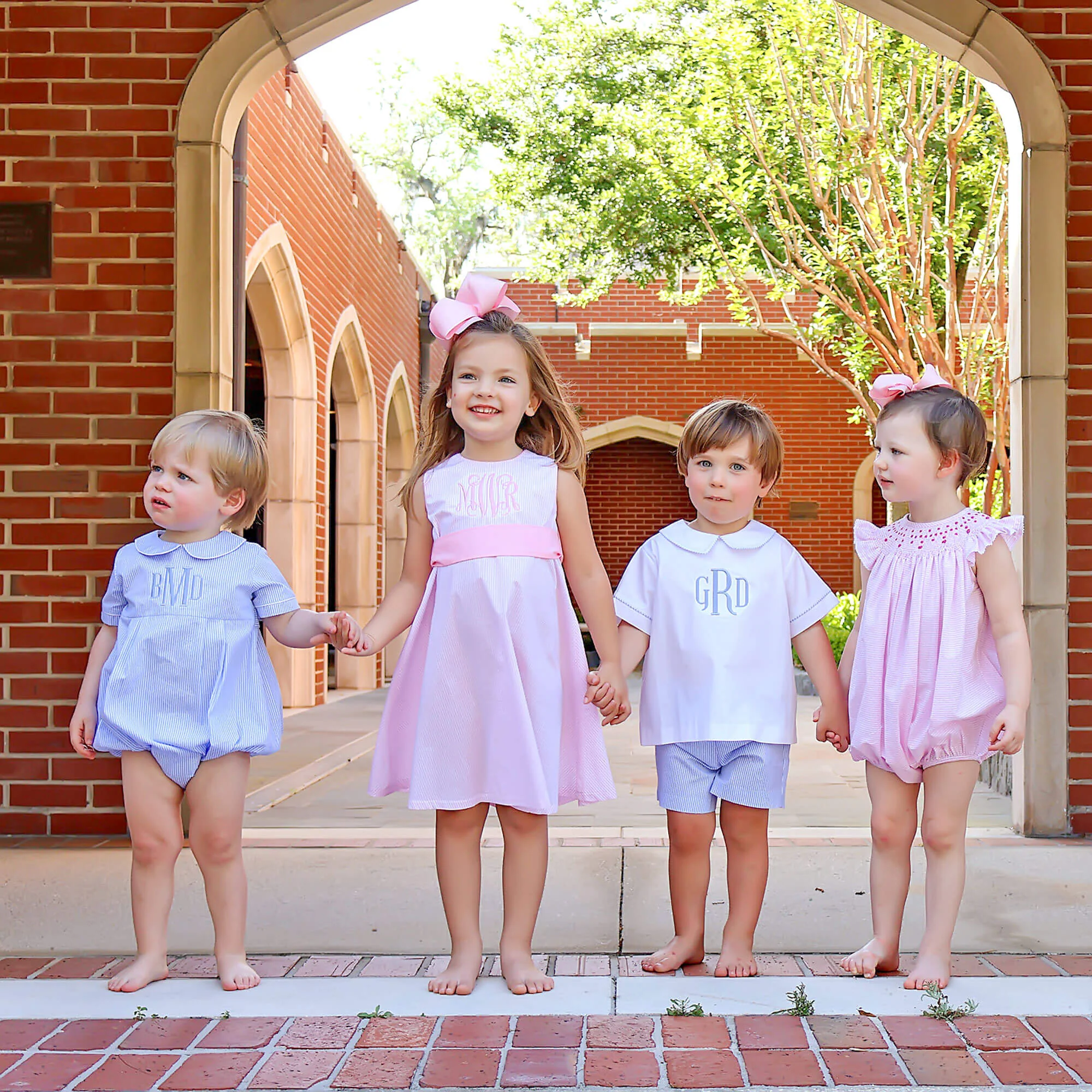 Cute Pink Stripe Smocked Angel Sleeve Bubble - Image 4