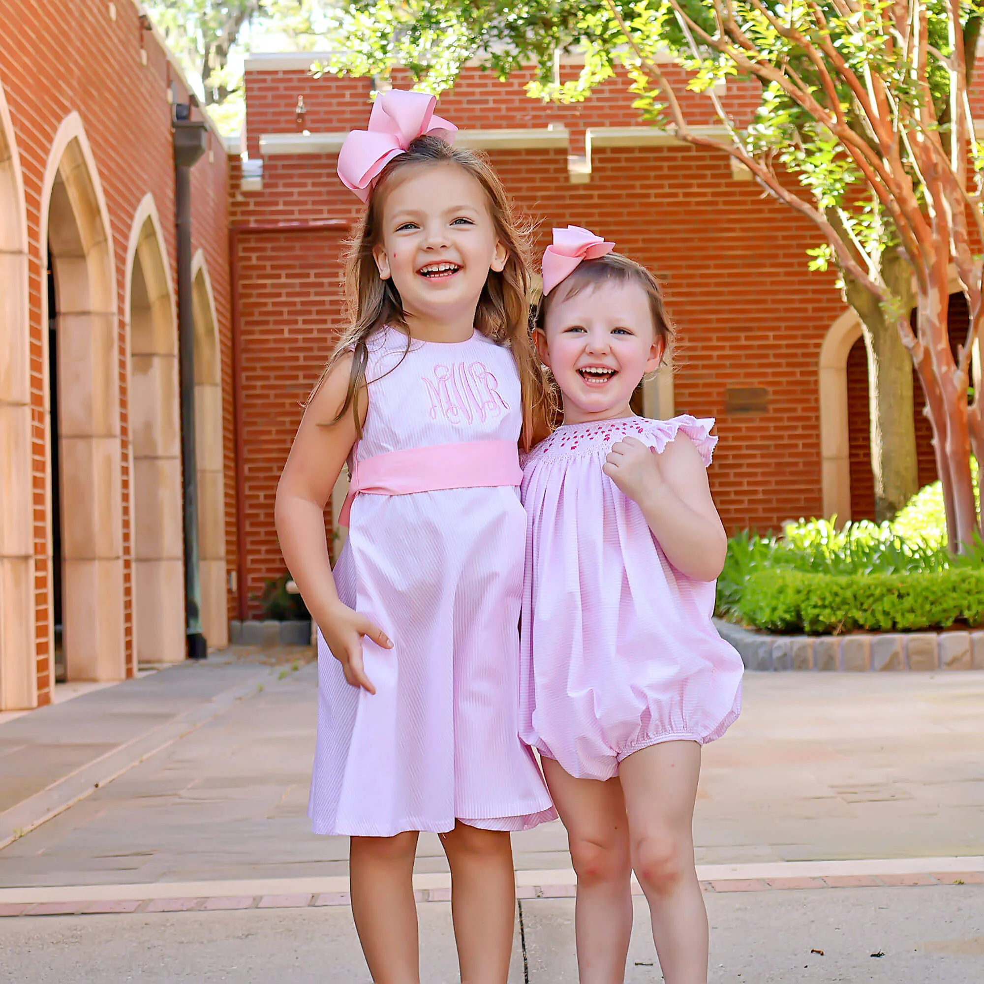 Cute Pink Stripe Smocked Angel Sleeve Bubble - Image 6