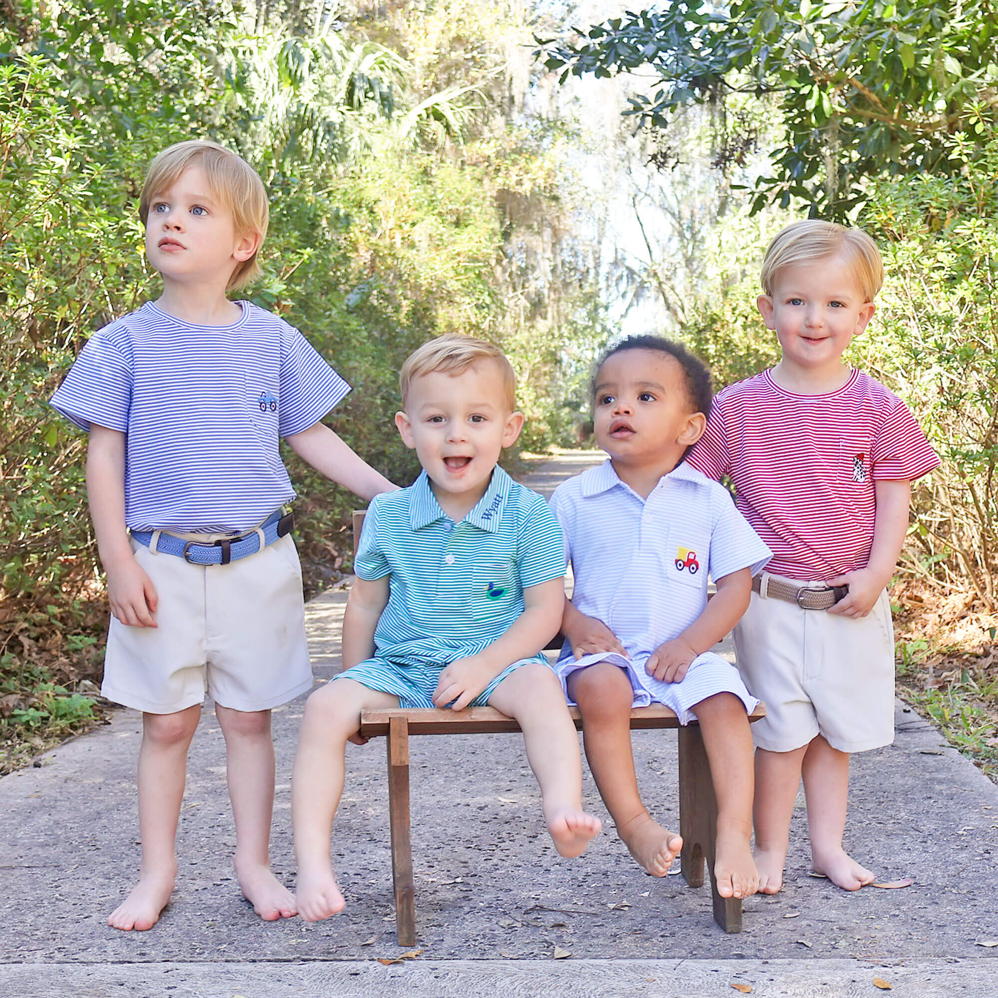Dump Truck Light Blue Stripe Pocket Polo Romper - Image 4