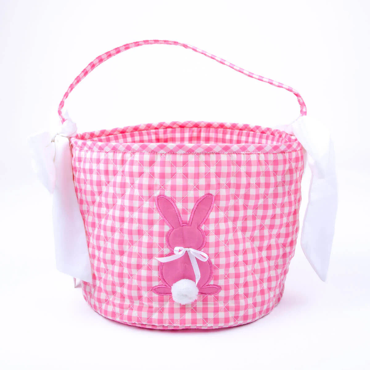 Easter Basket Bunny Applique Pink Gingham