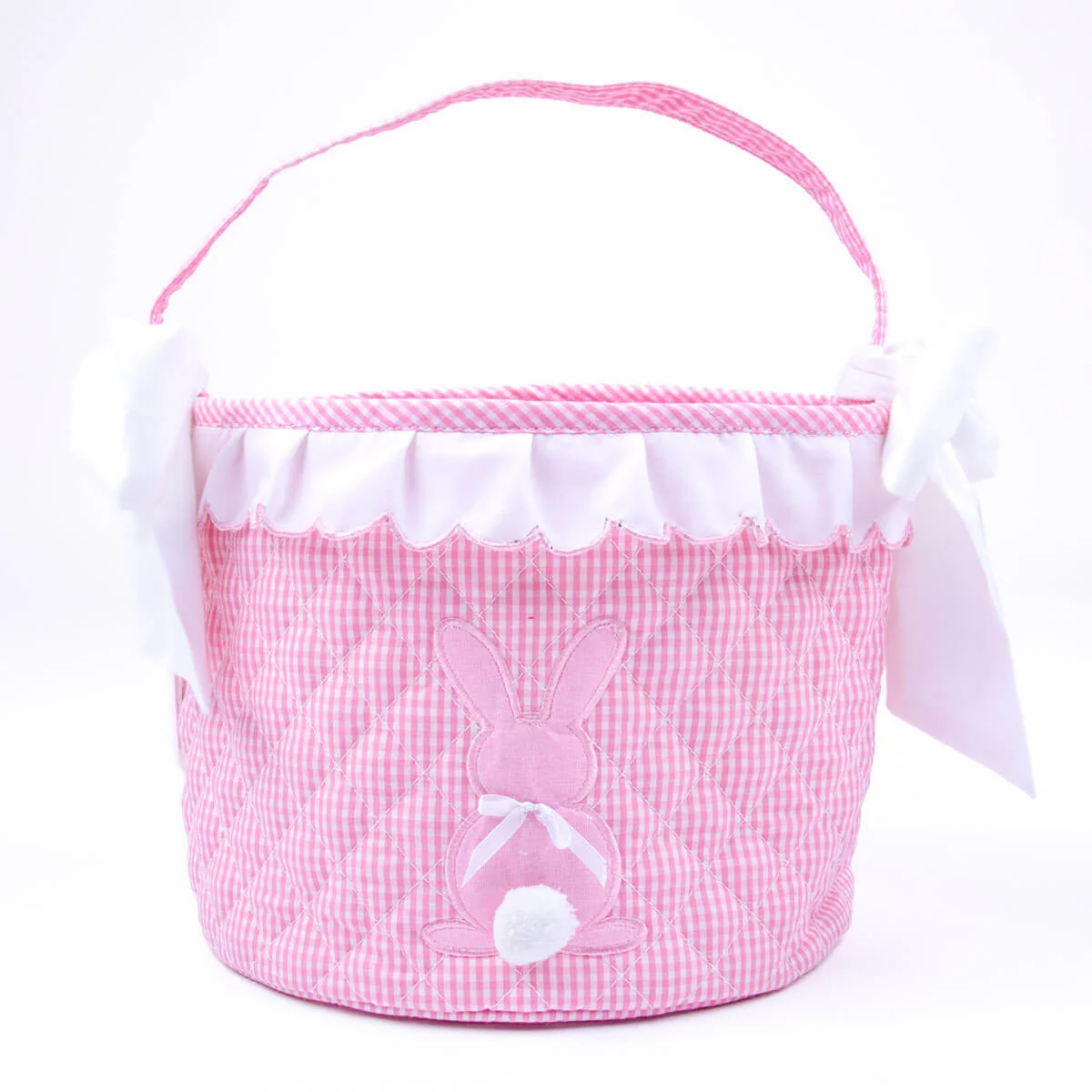 Easter Basket Scalloped Bunny Applique Pink Gingham