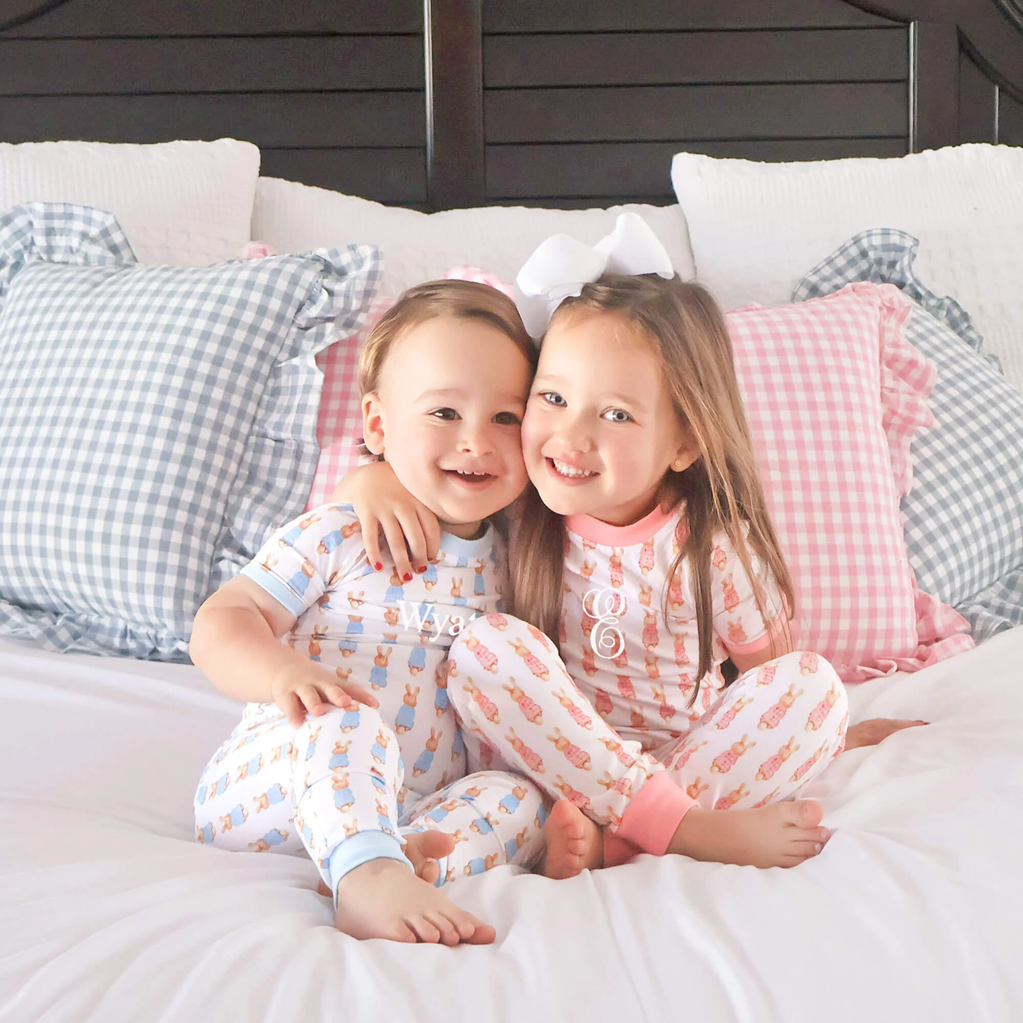 Gingham Storybook Bunnies Blue Pajamas - Image 4