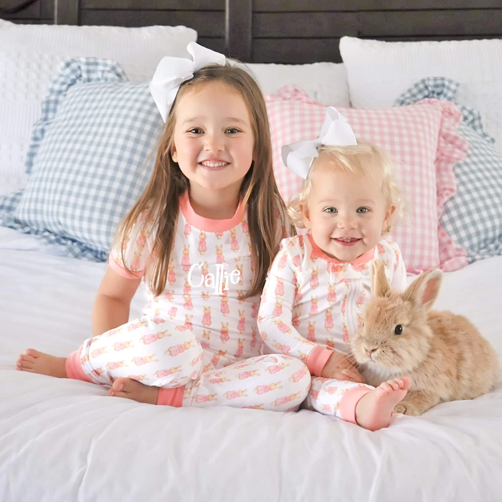 Gingham Storybook Bunnies Pink Zip Sleeper - Image 6