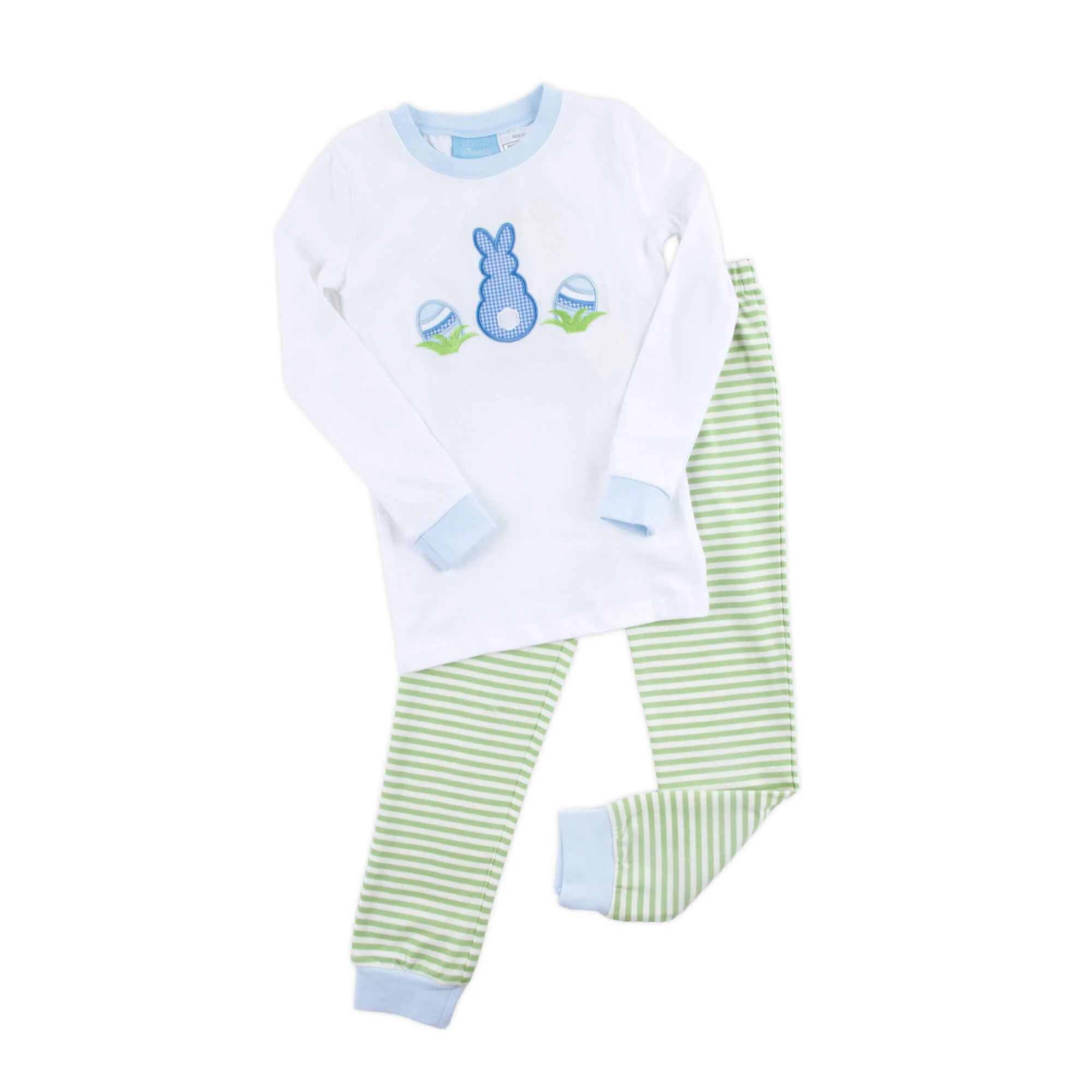 Easter Bunny Blue Trim Green Stripe Pajamas - Image 5