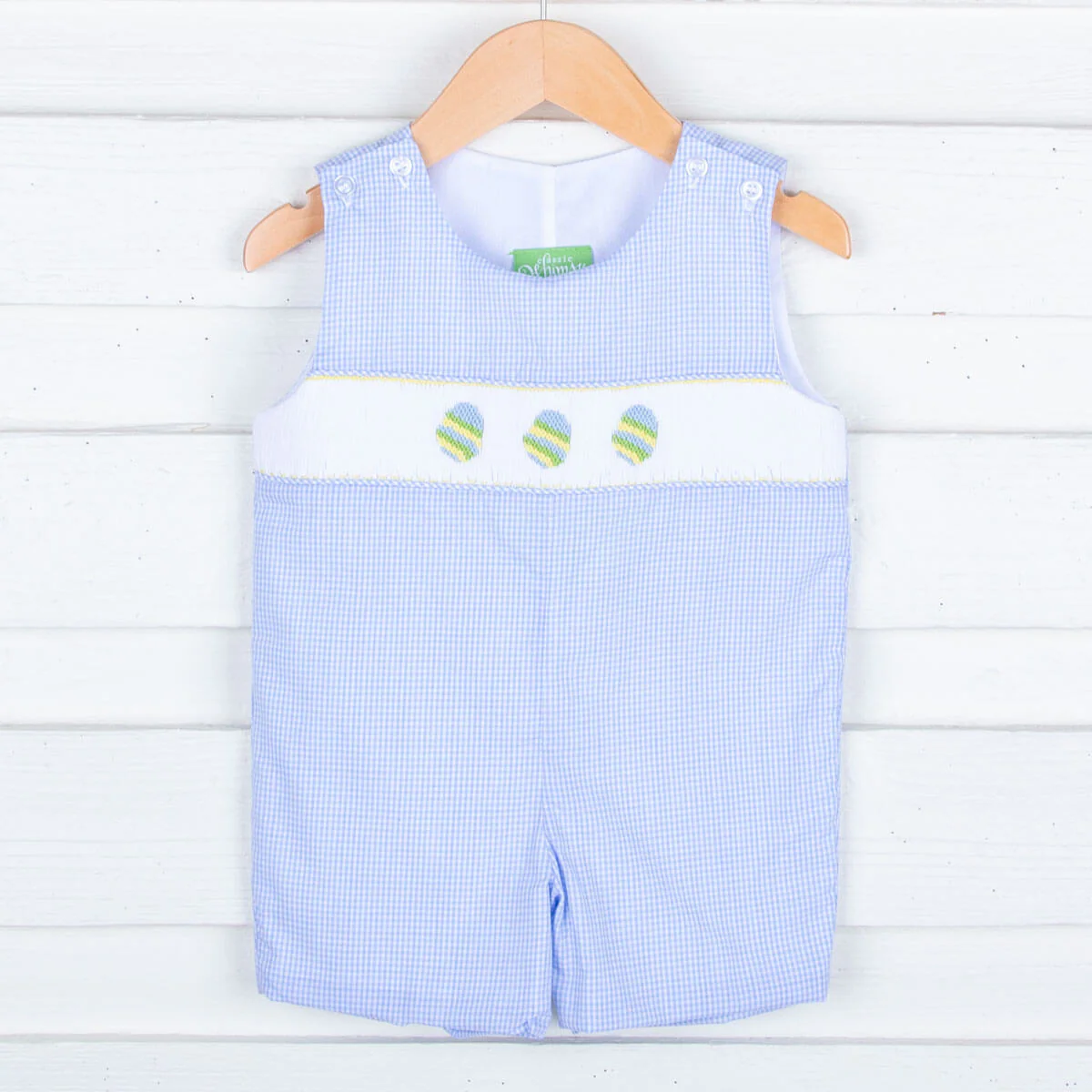 Easter Eggs Smocked Blue Gingham Jon Jon