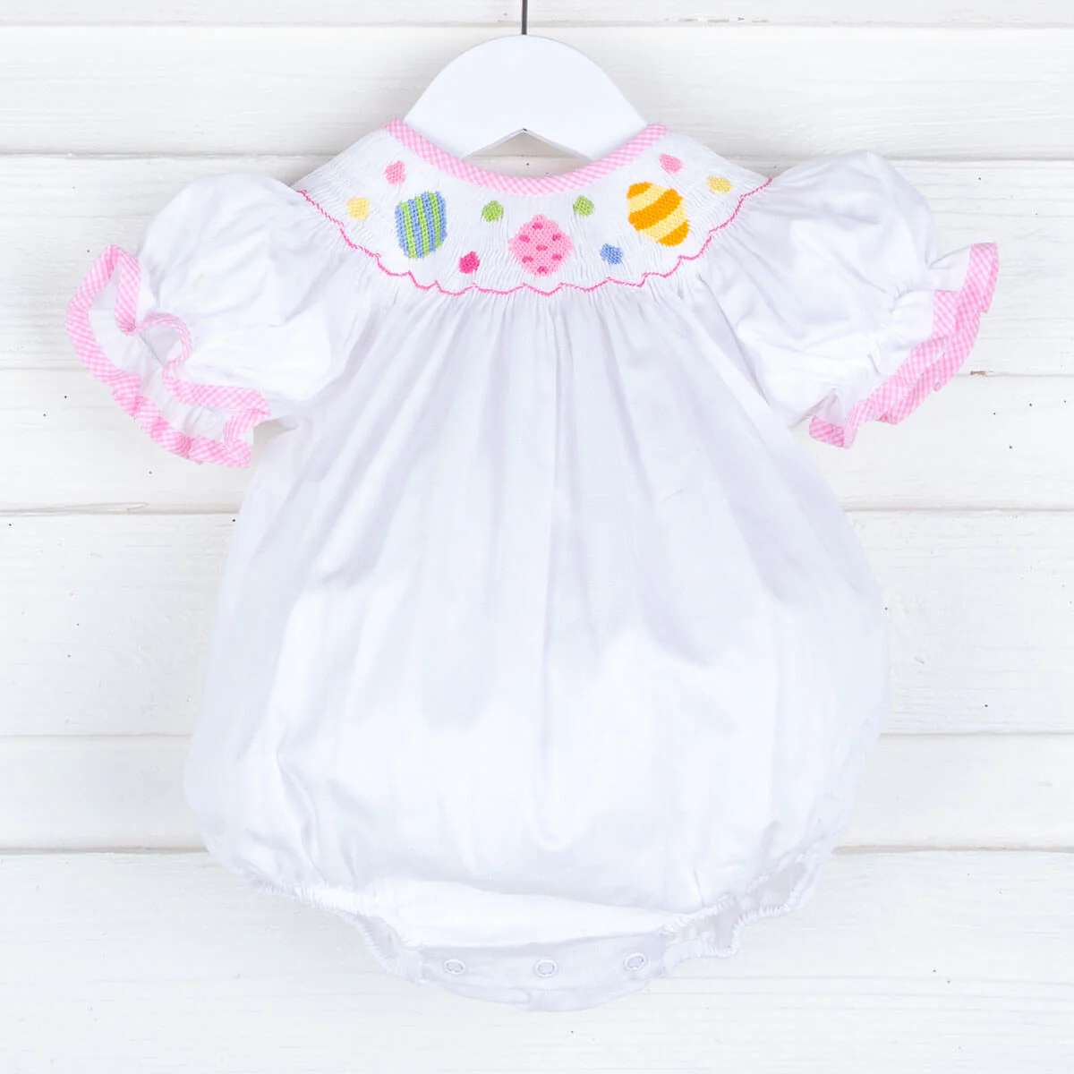 Easter Eggs Smocked Bubble White Pique