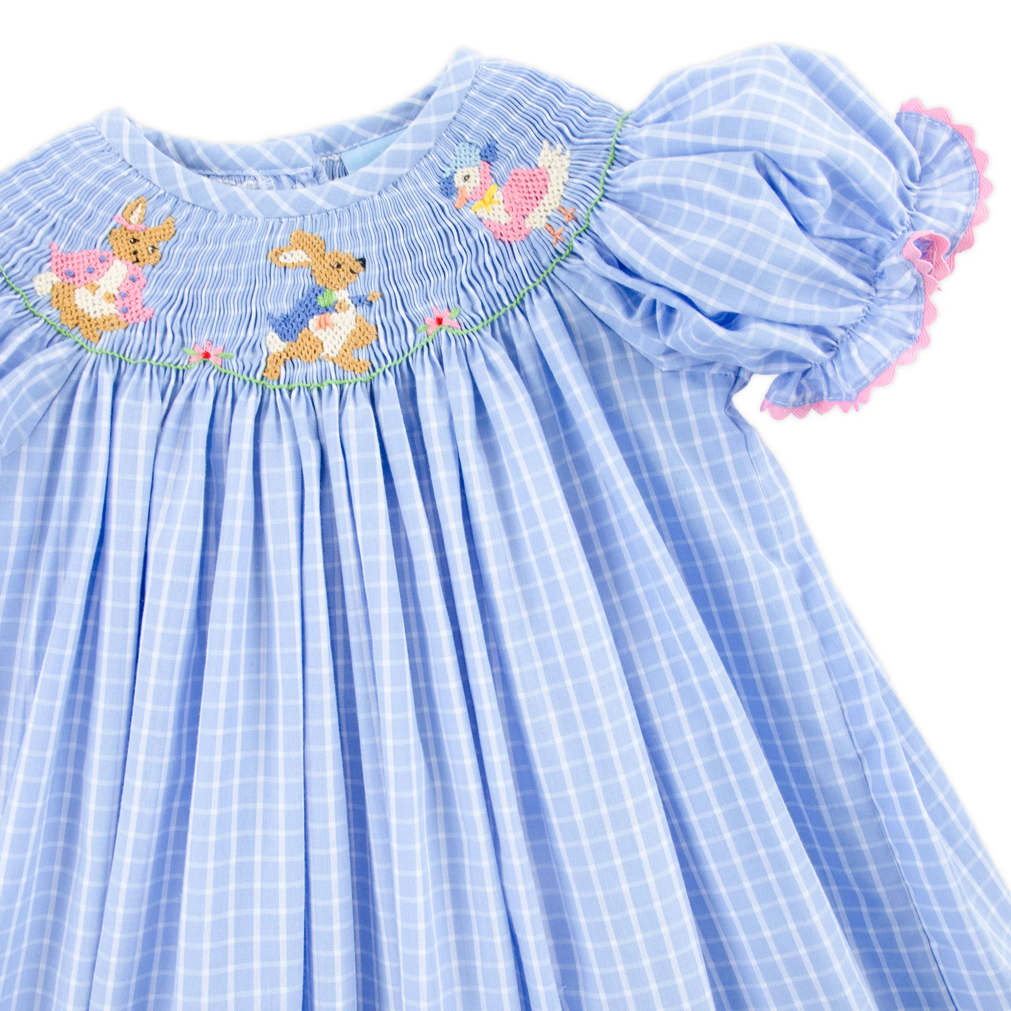 Storybook Smocked Blue Windowpane Bubble - Image 5
