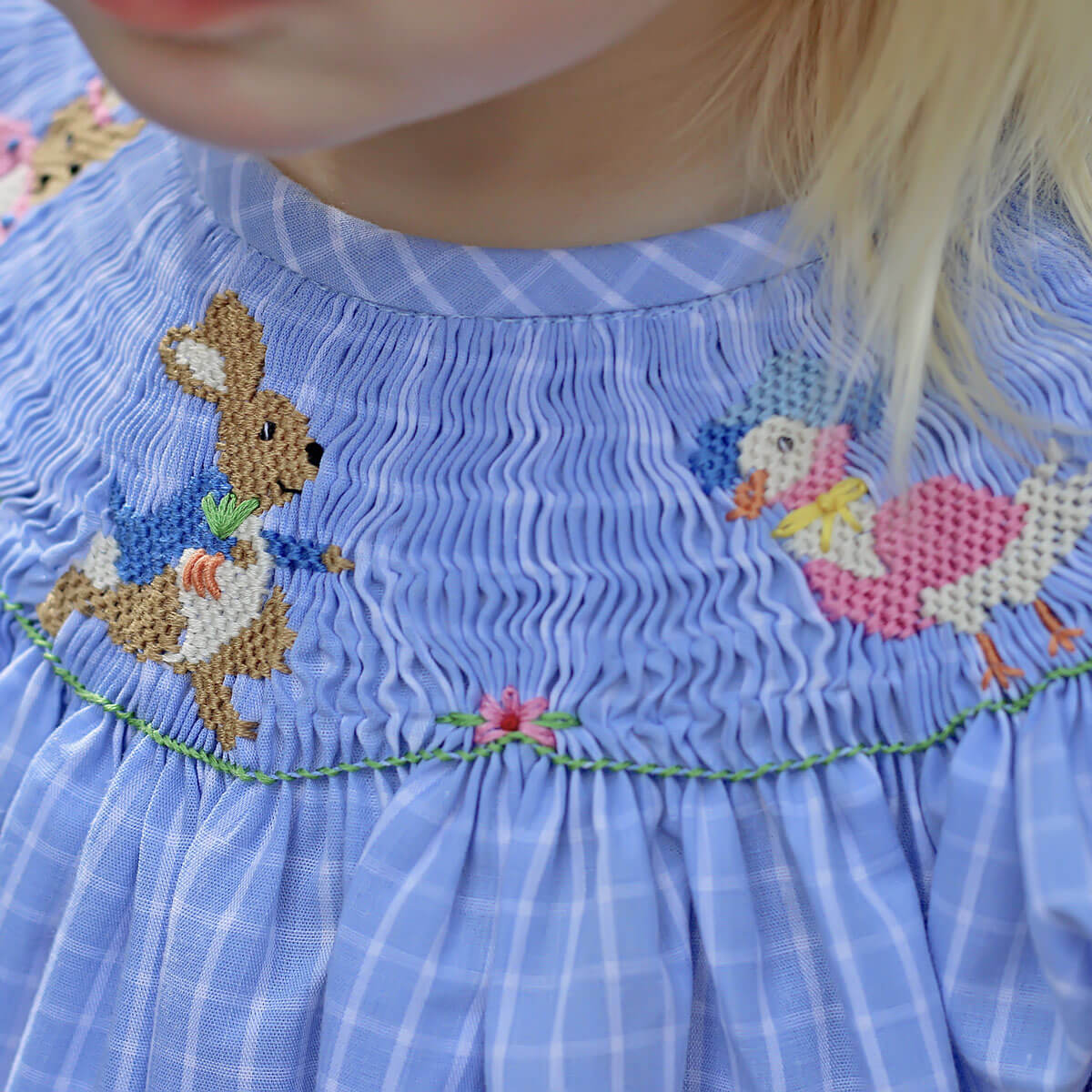 Storybook Smocked Blue Windowpane Dress - Image 2