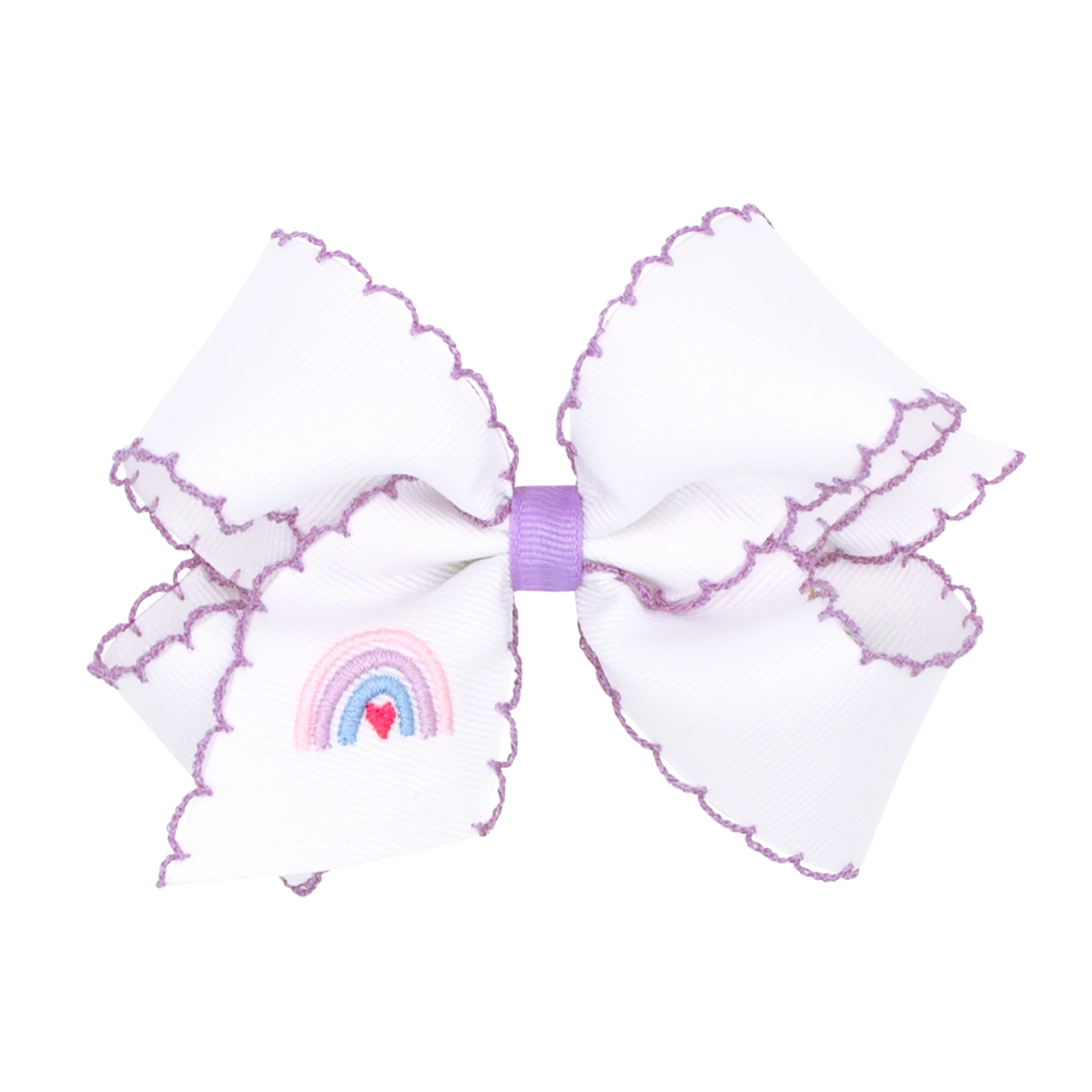 Embroidered Rainbow Heart Moonstitch Bow