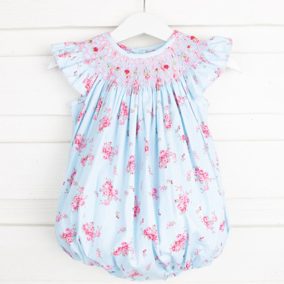 English Rose Geometric Smocked Angel Sleeve Bubble