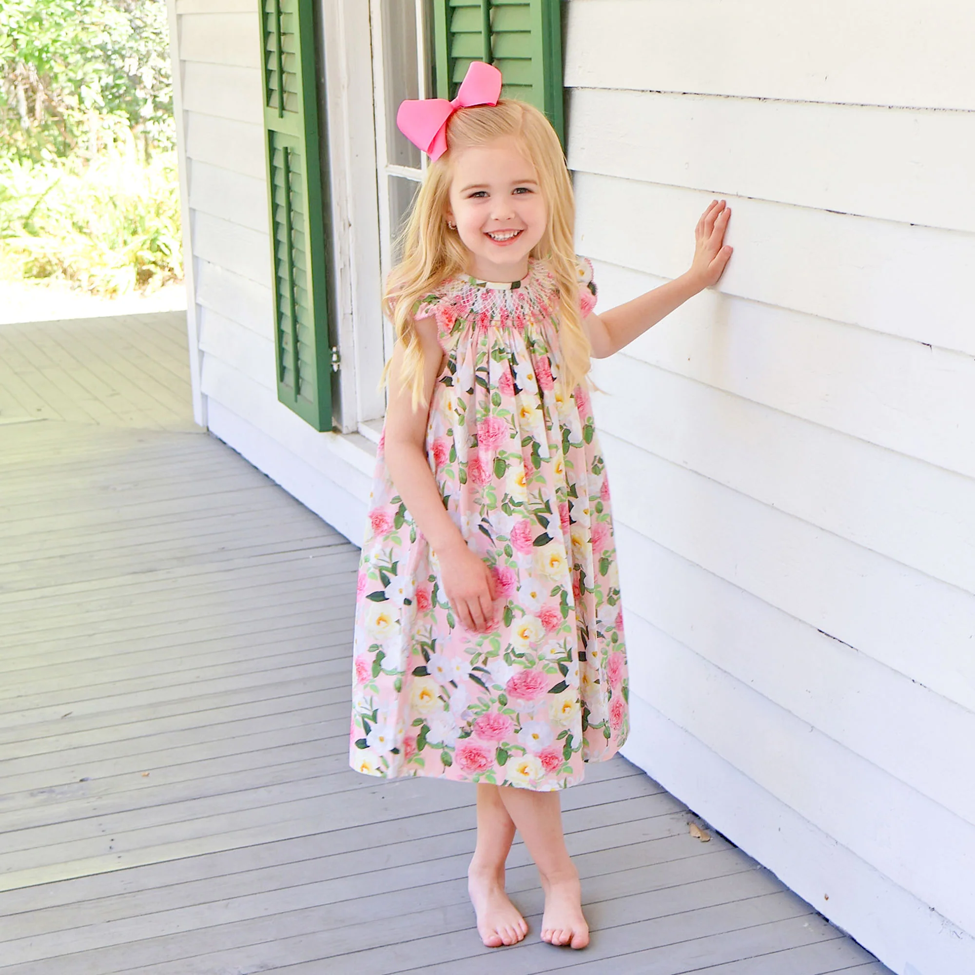 Everbloom Floral Smocked Angel Sleeve Dress