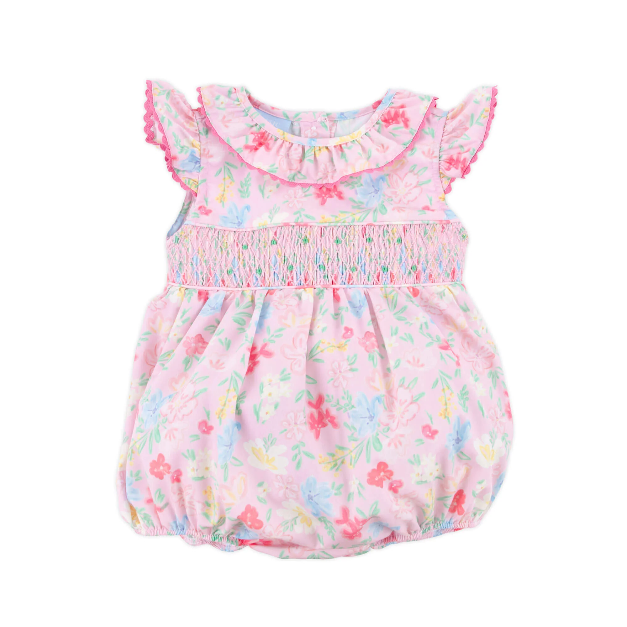Evergrace Floral Pink Smocked Collared Bubble