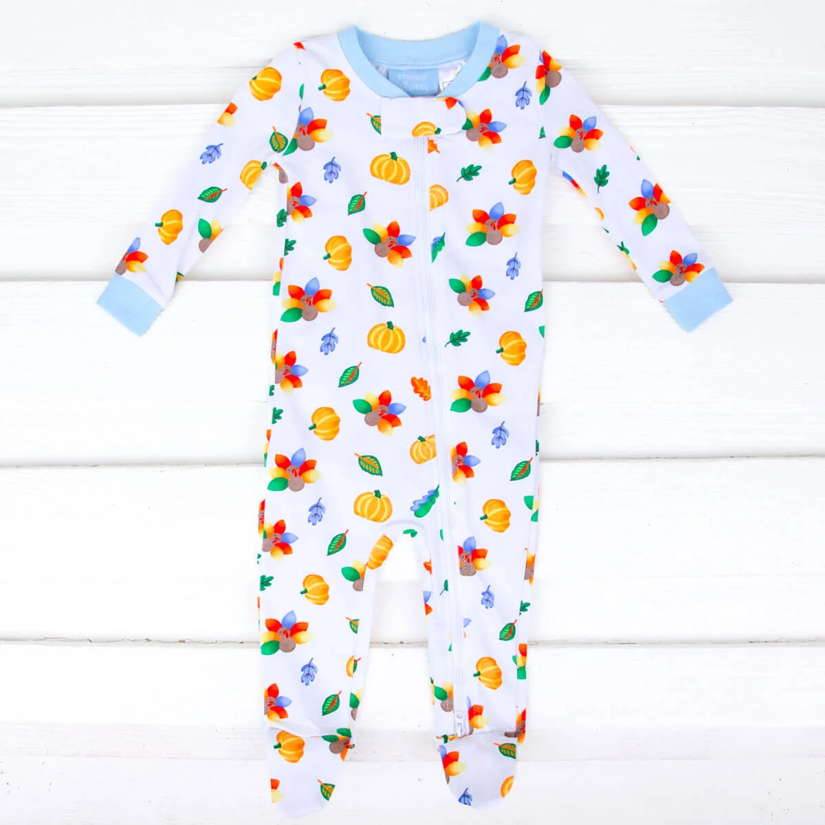 Fall Turkey Print Light Blue Zip Sleeper - Image 3