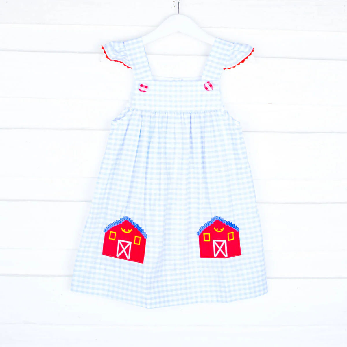 Farm Applique Blue Gingham Margot Dress