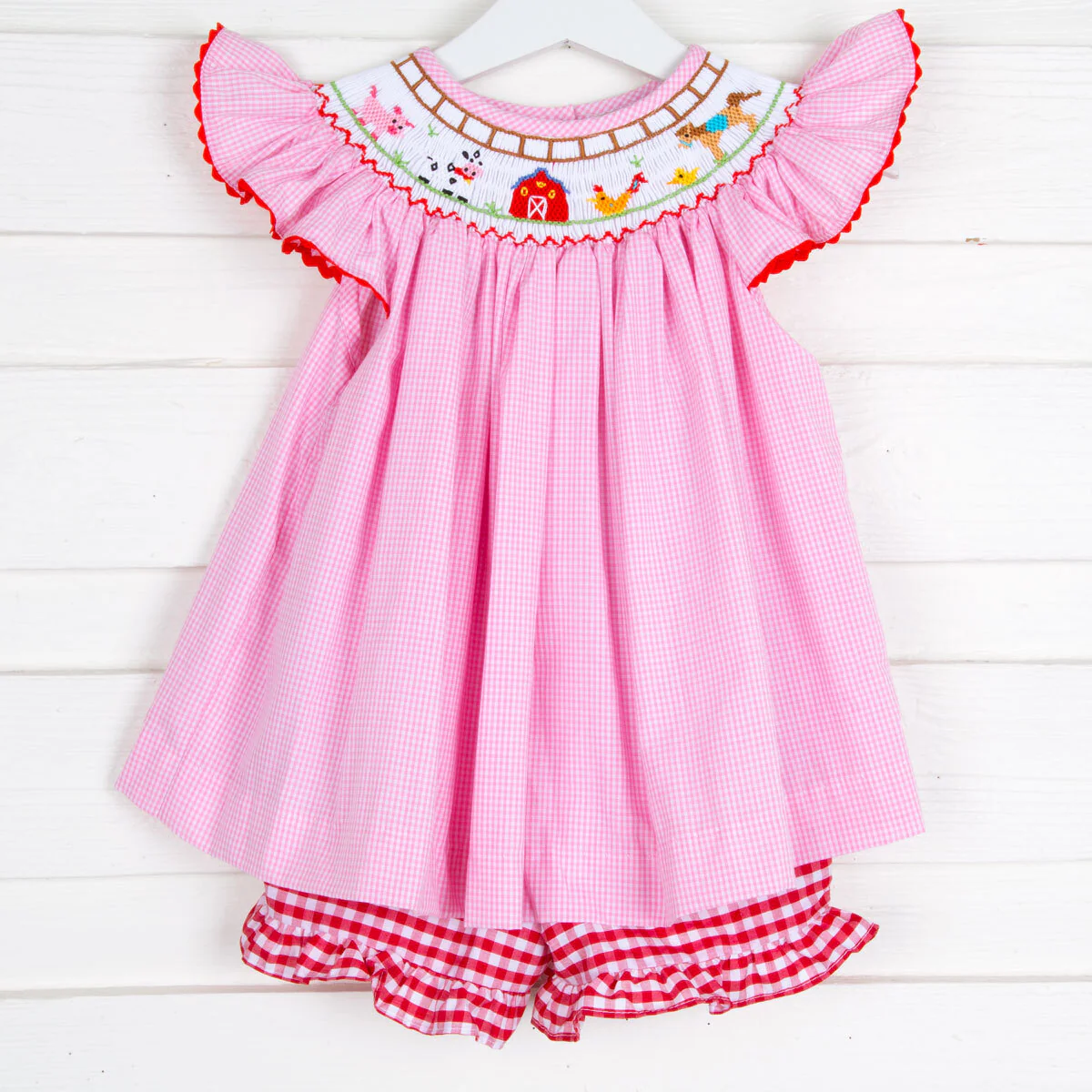 Farm Smocked Pink Gingham Short Set