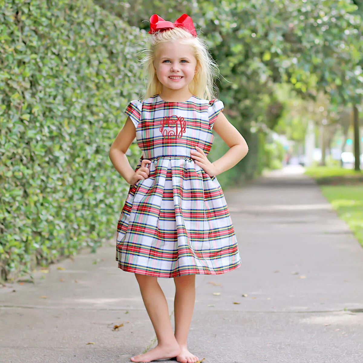 Festive Plaid Taffeta Sash Dress