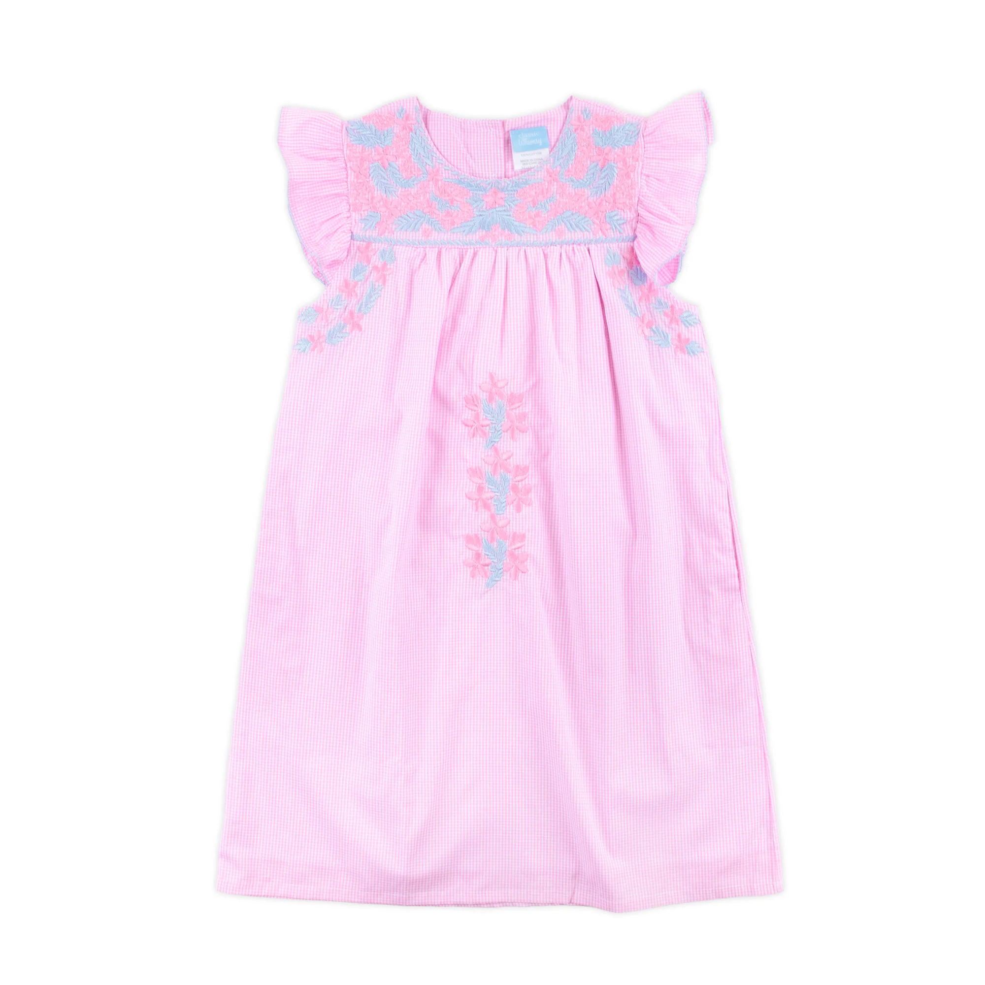 Pink Gingham Embroidered Women's Beach Dress