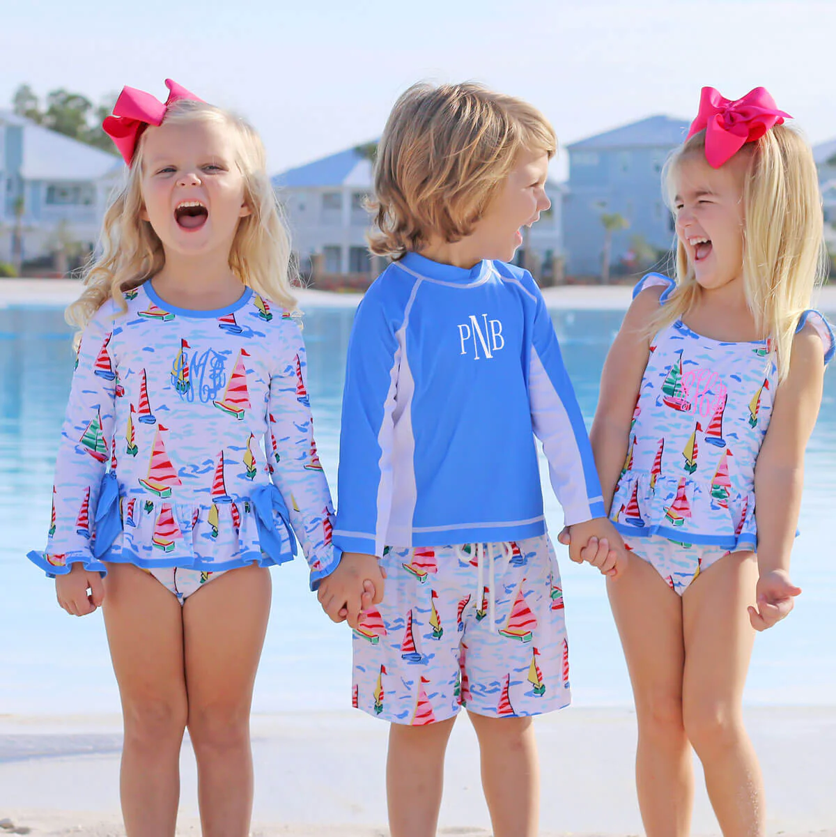 Watercolor Sailboat Rash Guard Swimsuit - Image 3