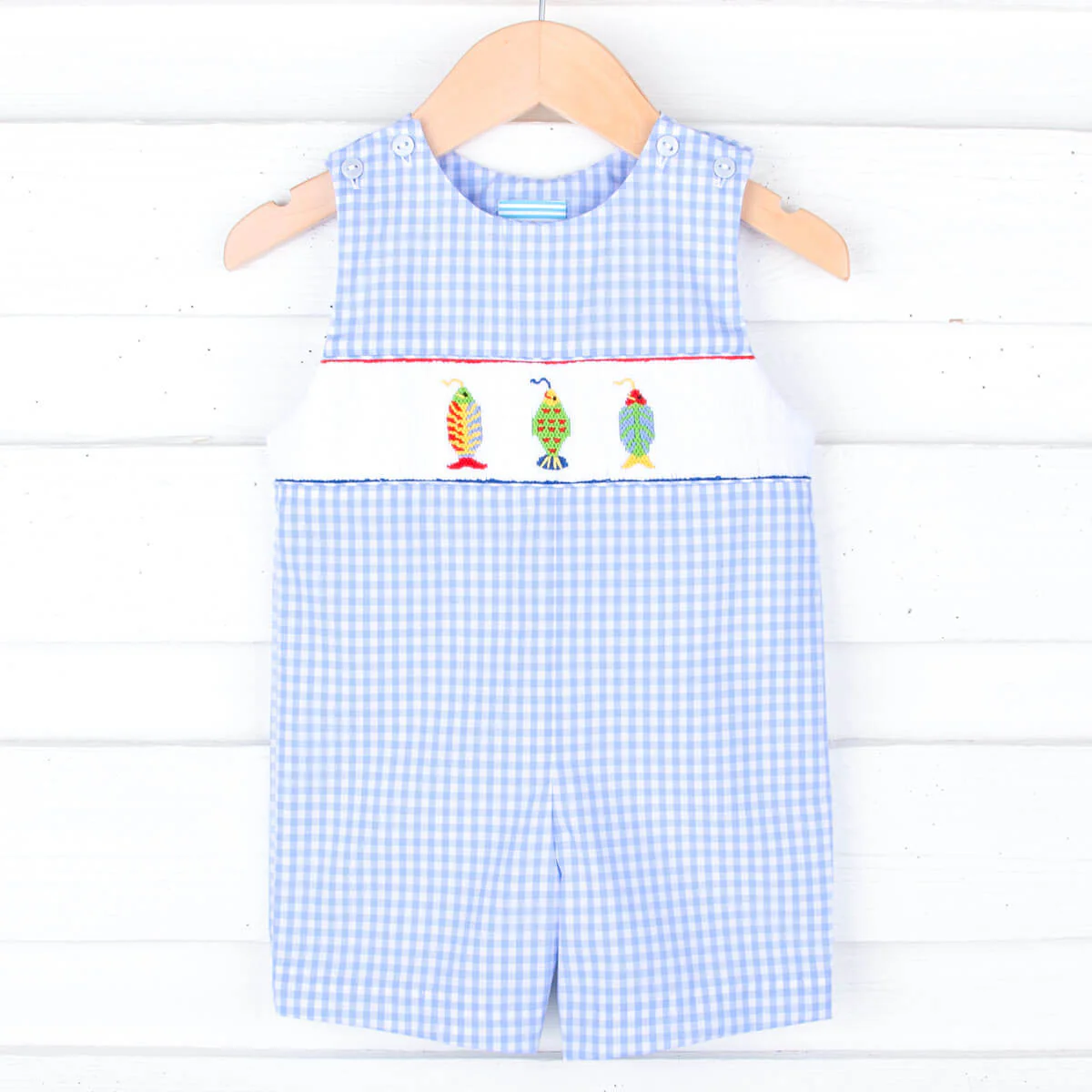 Fishing Lure Light Blue Check Smocked Jon Jon