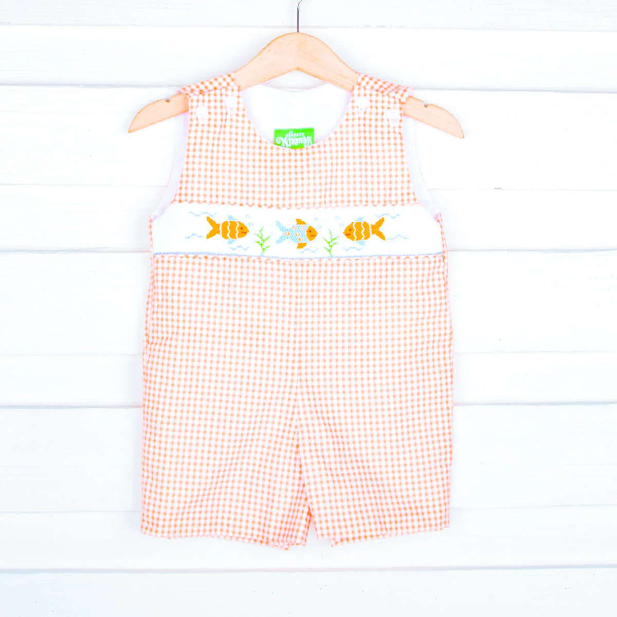 Fish Smocked Orange Gingham Jon Jon