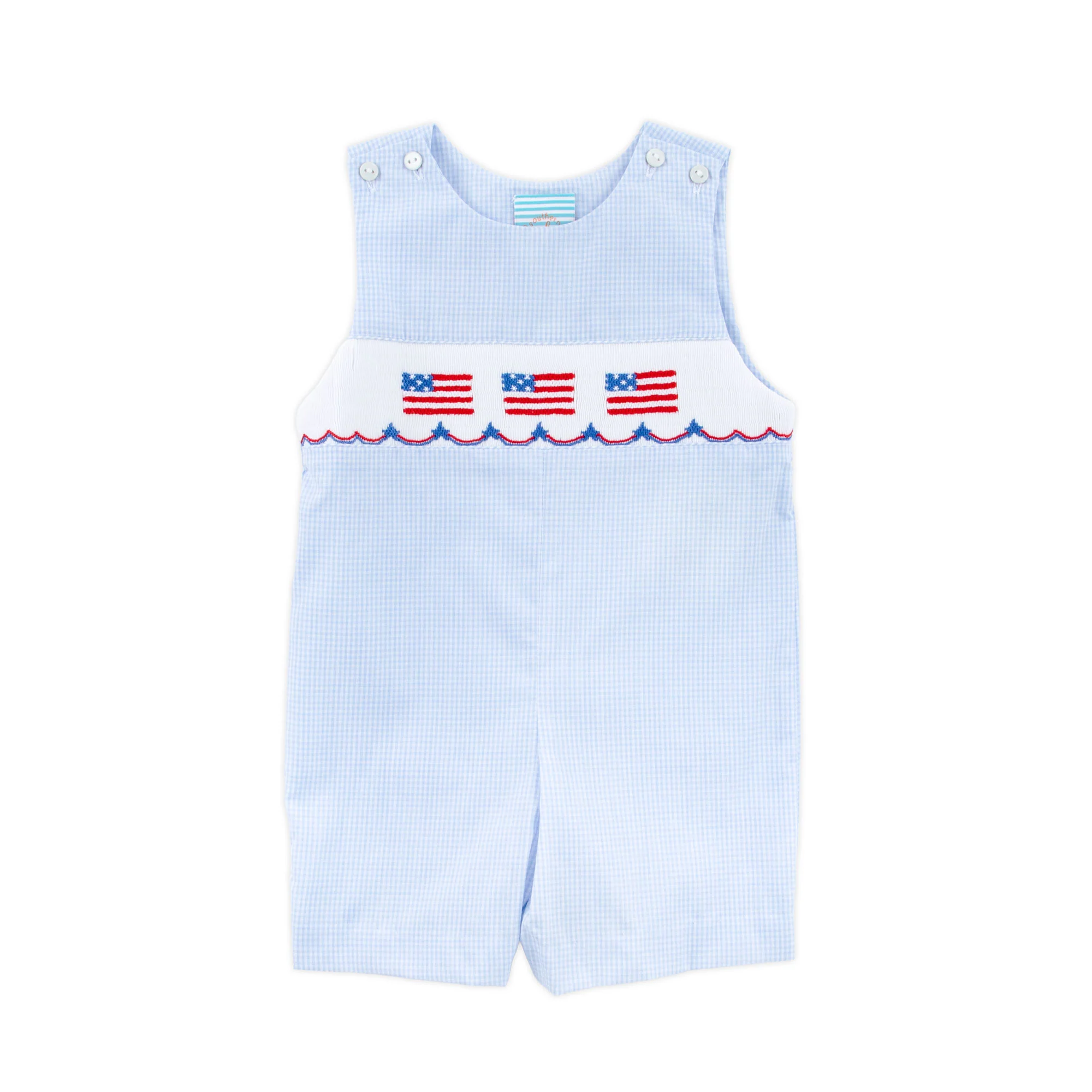 Light Blue Gingham Flag Smocked Jon Jon - Image 2