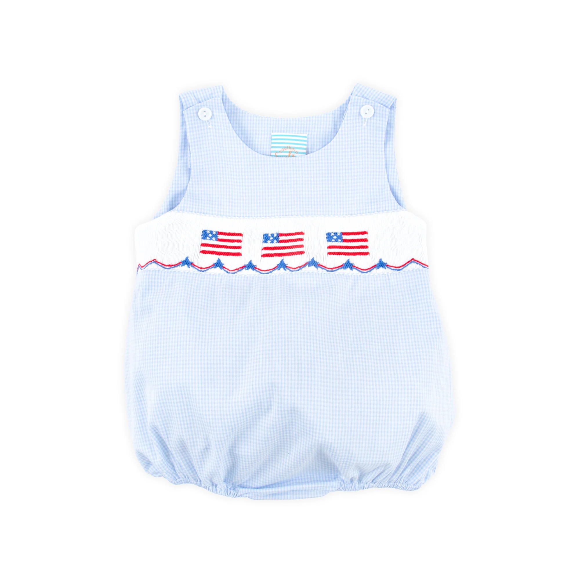 Light Blue Gingham Flag Smocked Sun Bubble - Image 2