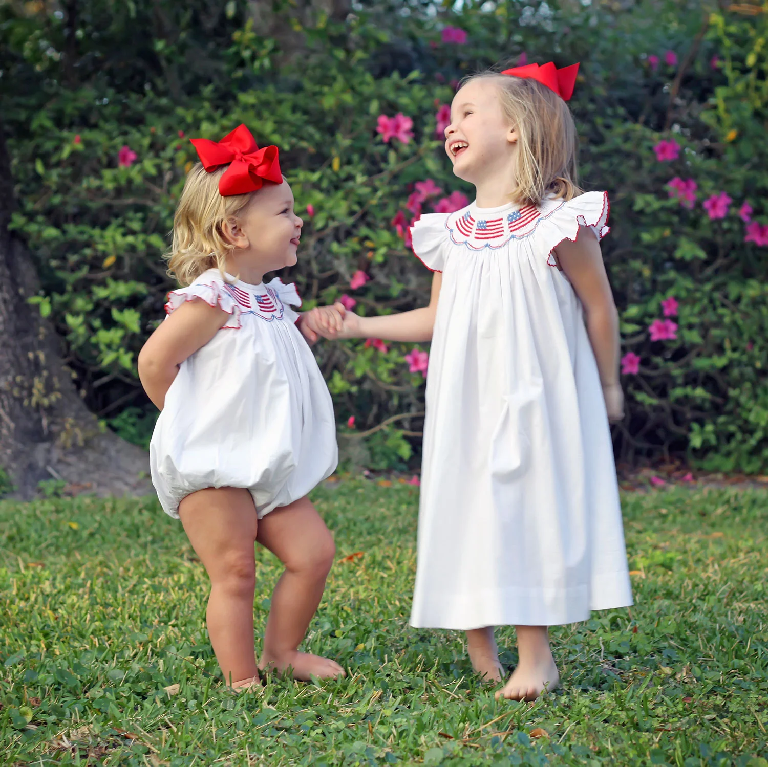 Flag Smocked White Angel Sleeve Dress - Image 3