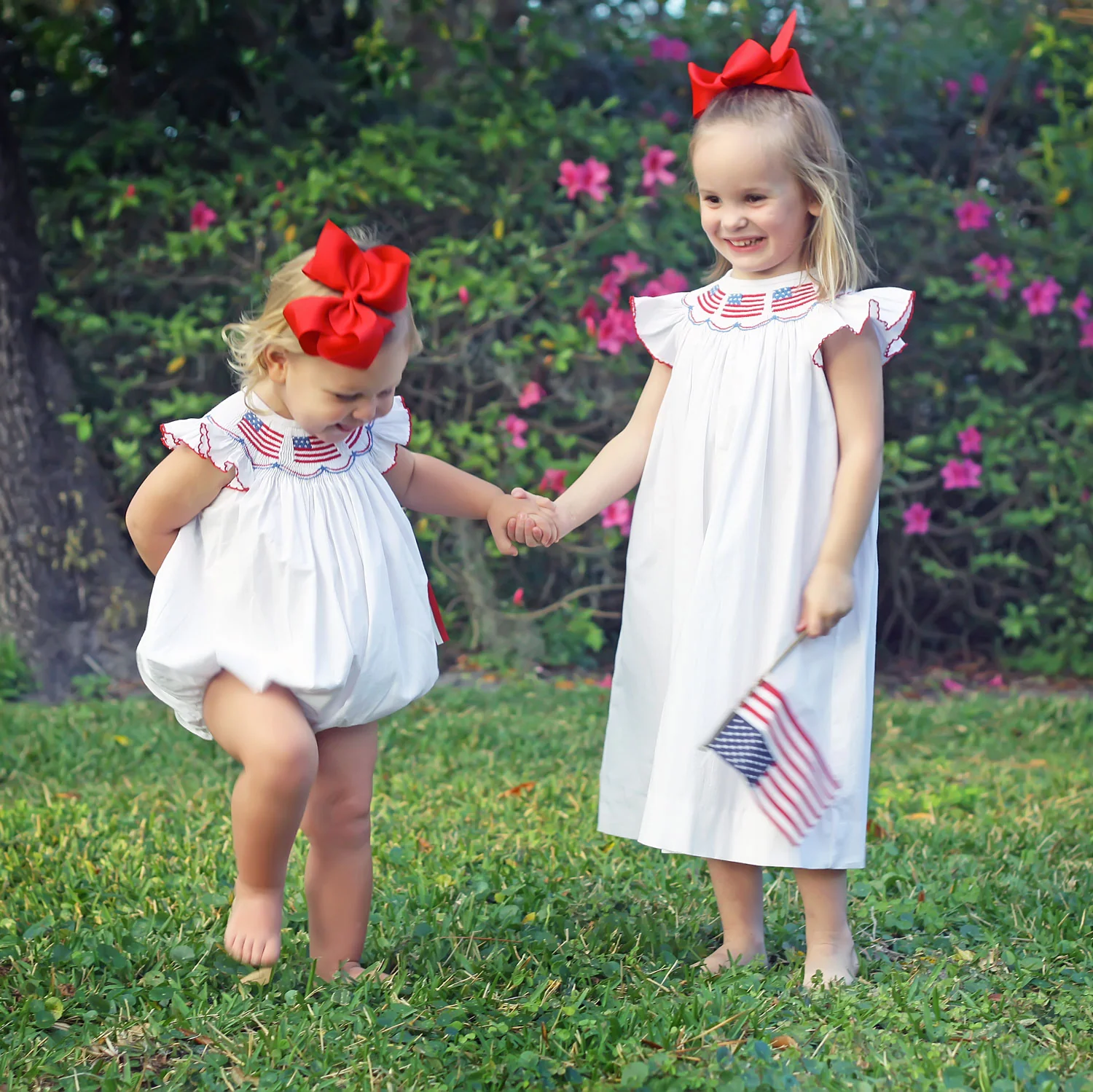 Flag Smocked White Angel Sleeve Dress - Image 4