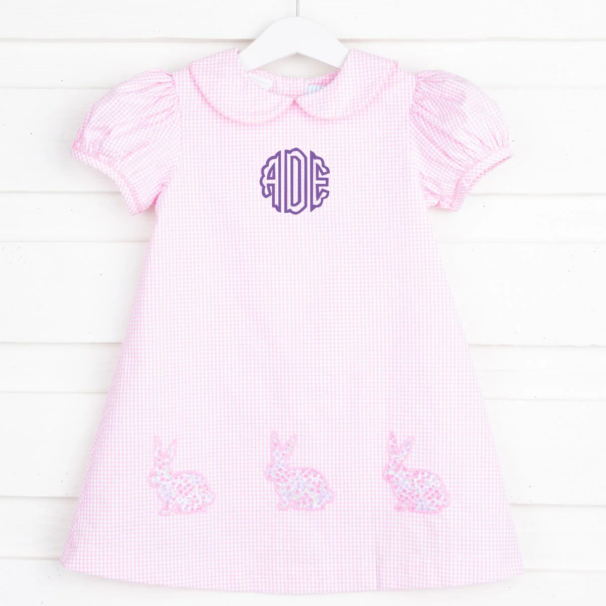 Floral Bunny Sally Dress Pink Seersucker Check
