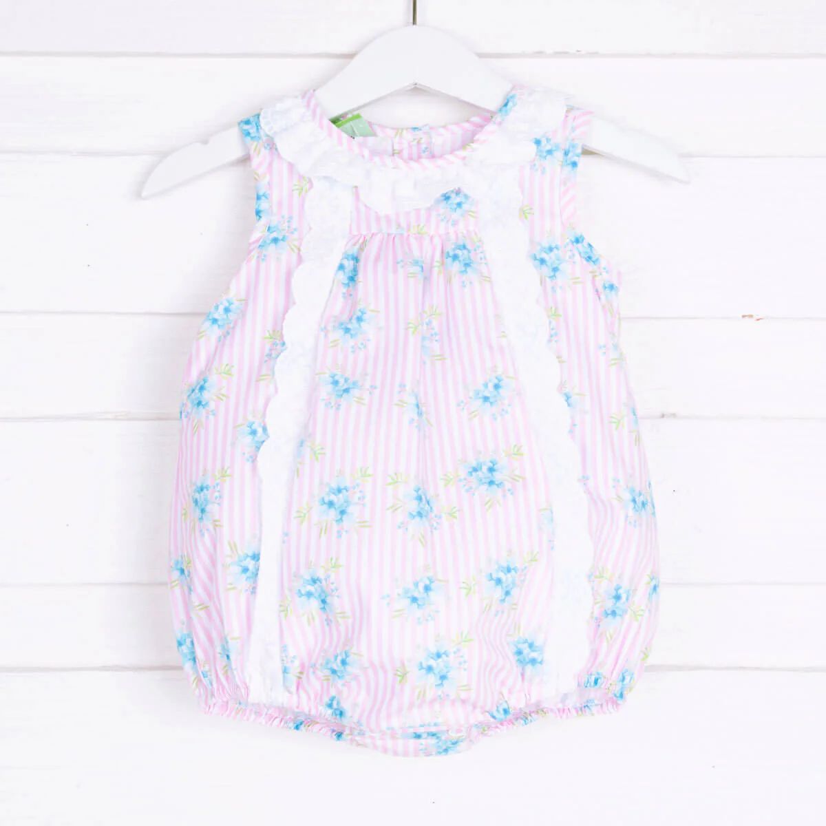 Floral Stripe White Lace Collared Bubble