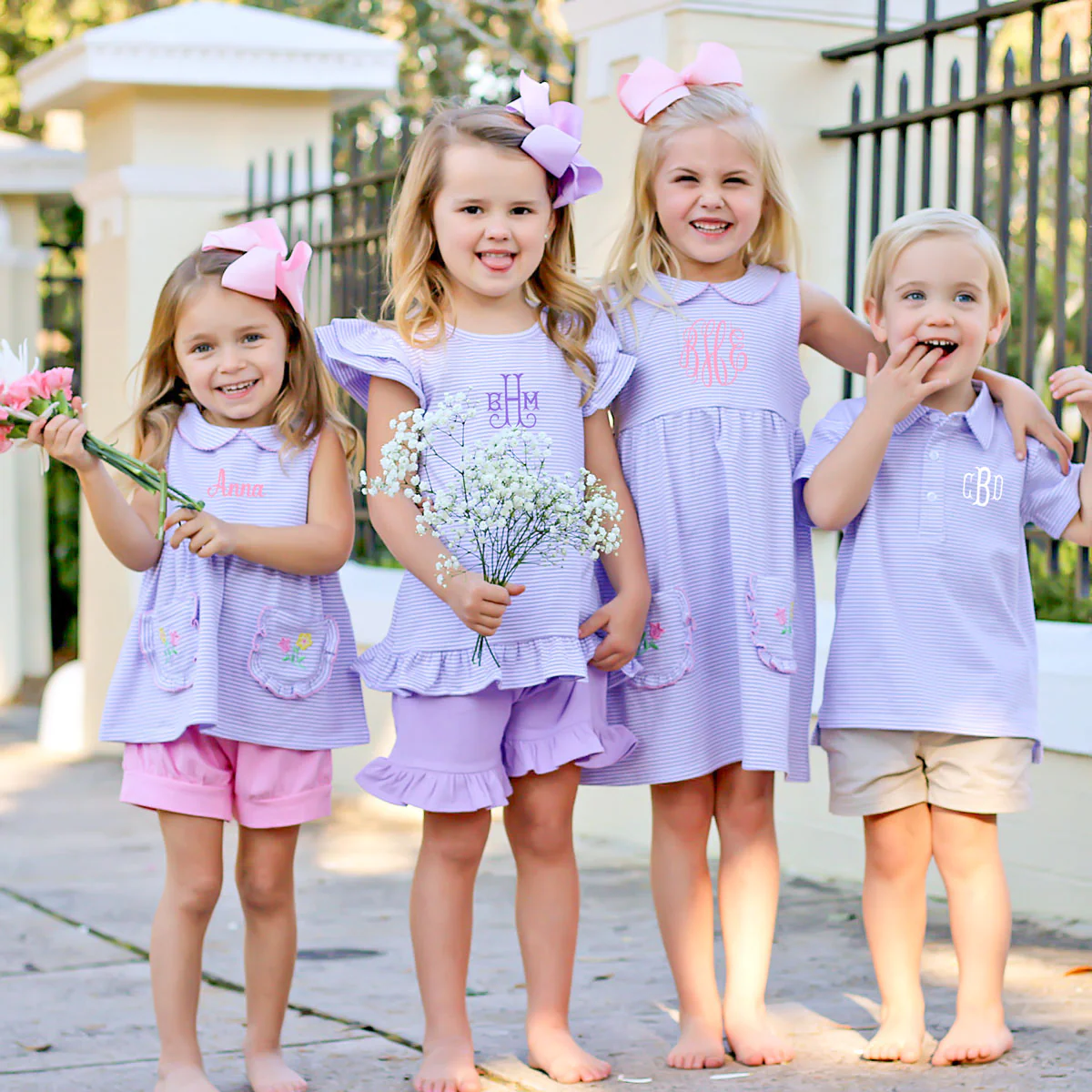 Flower Applique Purple Stripe Caroline Short Set - Image 5